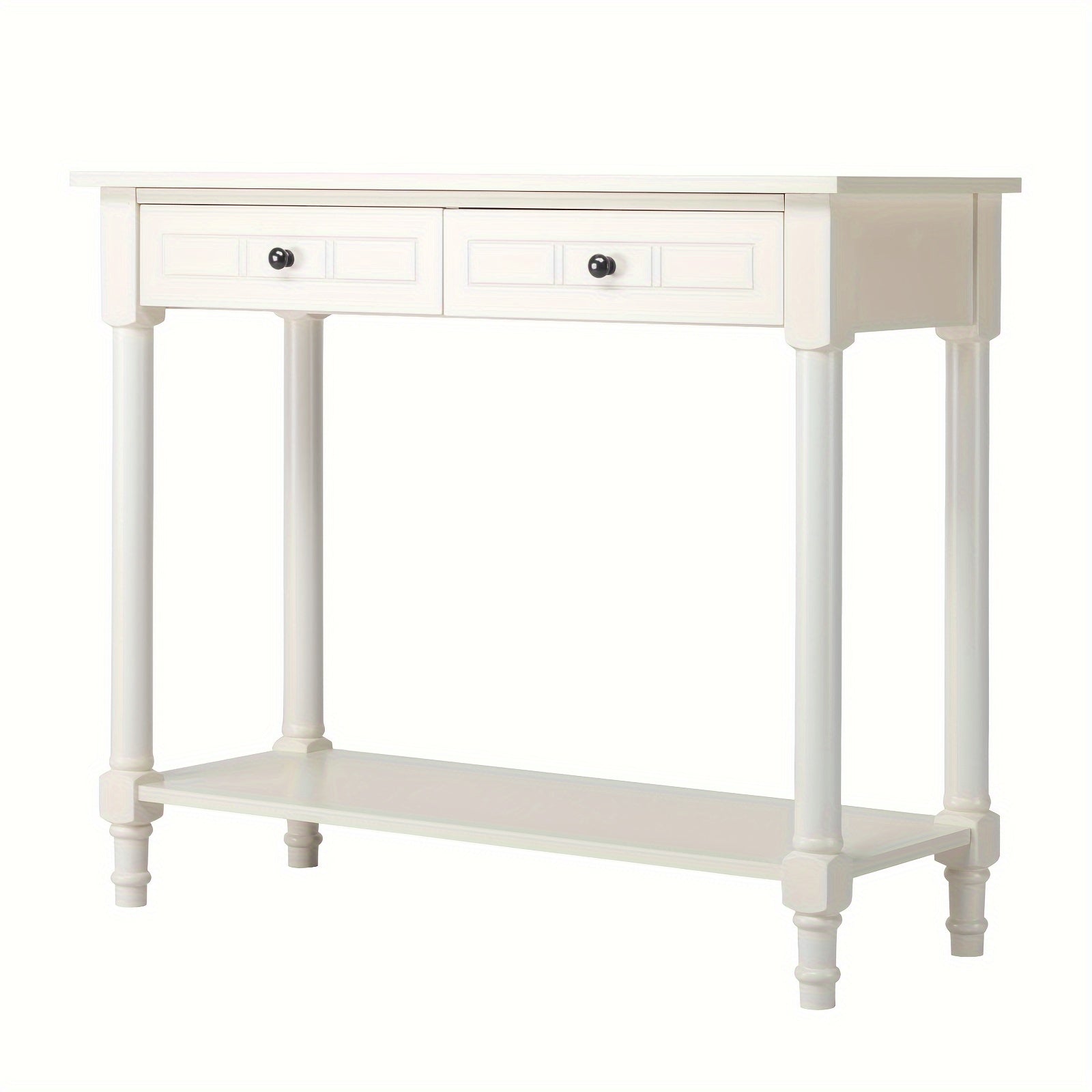 2-Tier Console Table with 2 Drawers, Console Tables for Entryway, Sofa Table with Storage Shelves, Entryway Table Behind Sofa Couch, for Living Room, Kitchen, Cream White (Dimensions in cm)