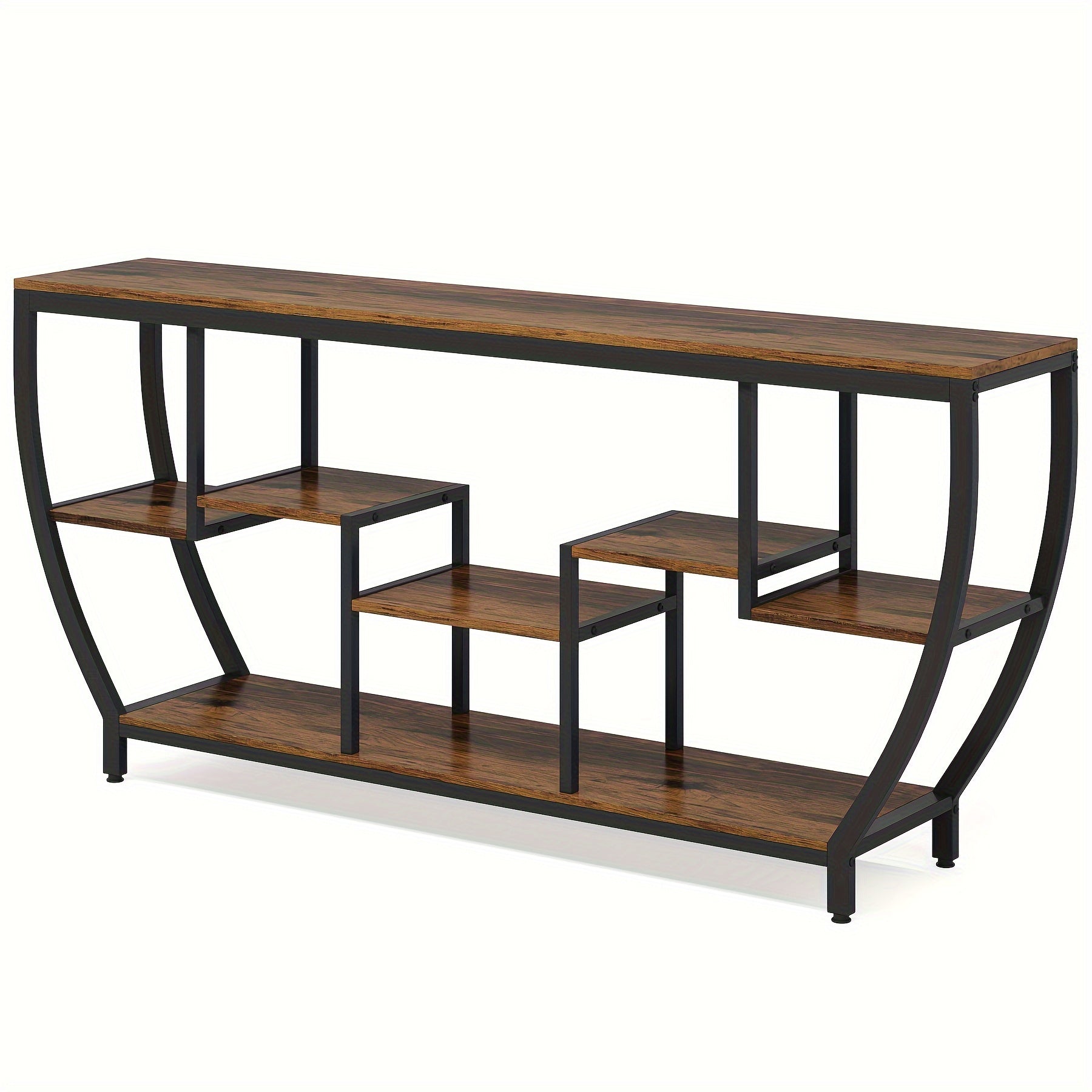 Rustic 180 cm Sofa Table with Shelves, Industrial Console Table with Storage, Entryway Table TV Stand, Accent Tables for Behind Couch, Living Room, Hallway, Foyer, Utility Racks