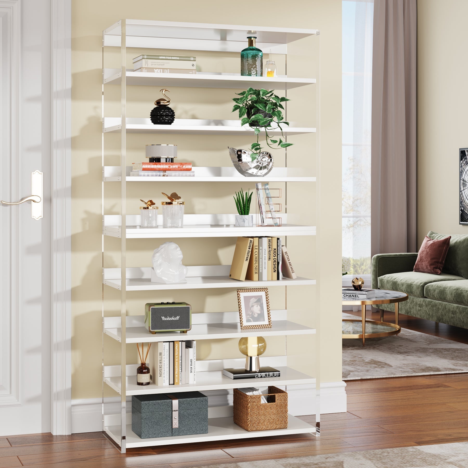 8-Tier Bookshelf, Acrylic Bookcase Storage Display Shelf (in cm)