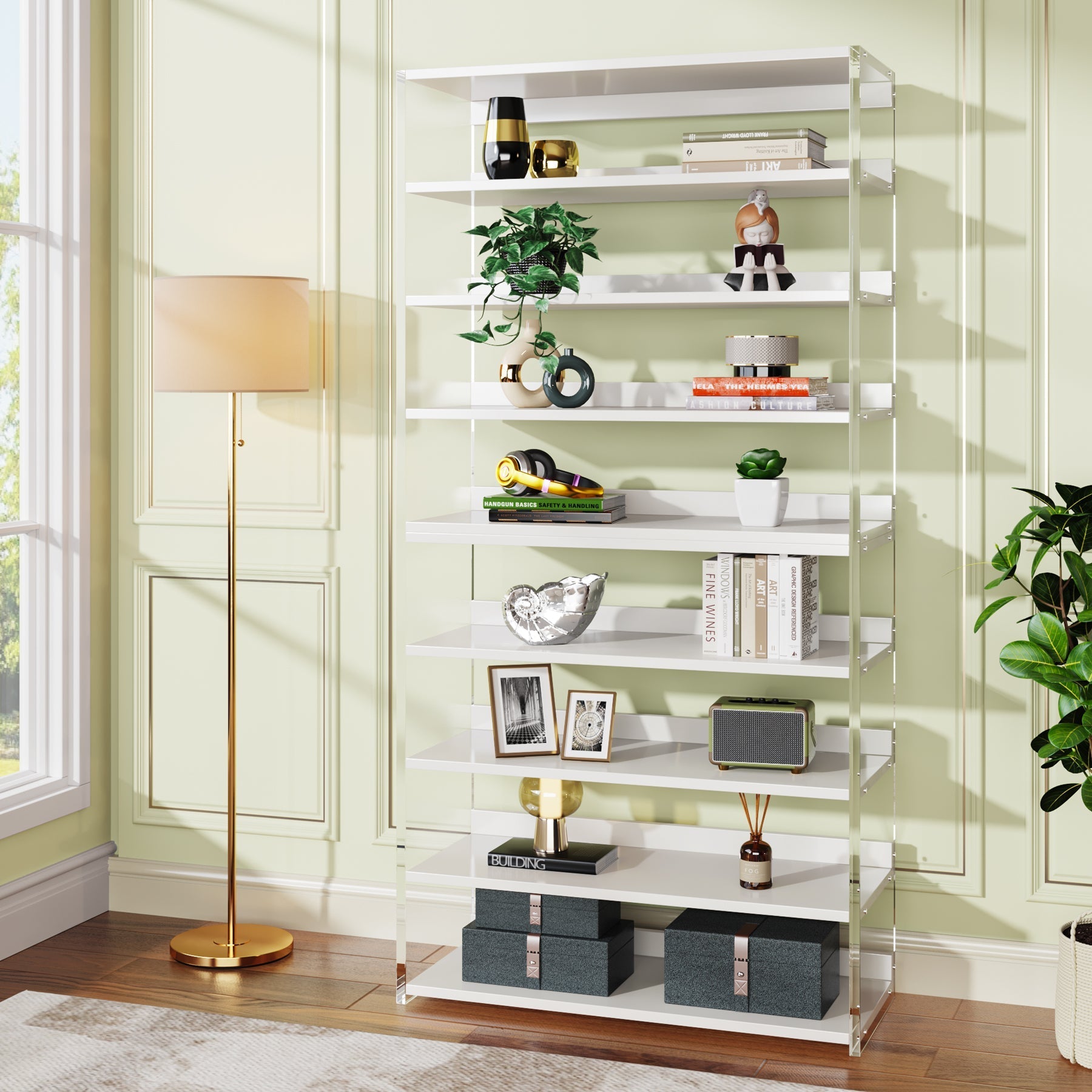 8-Tier Bookshelf, Acrylic Bookcase Storage Display Shelf (in cm)