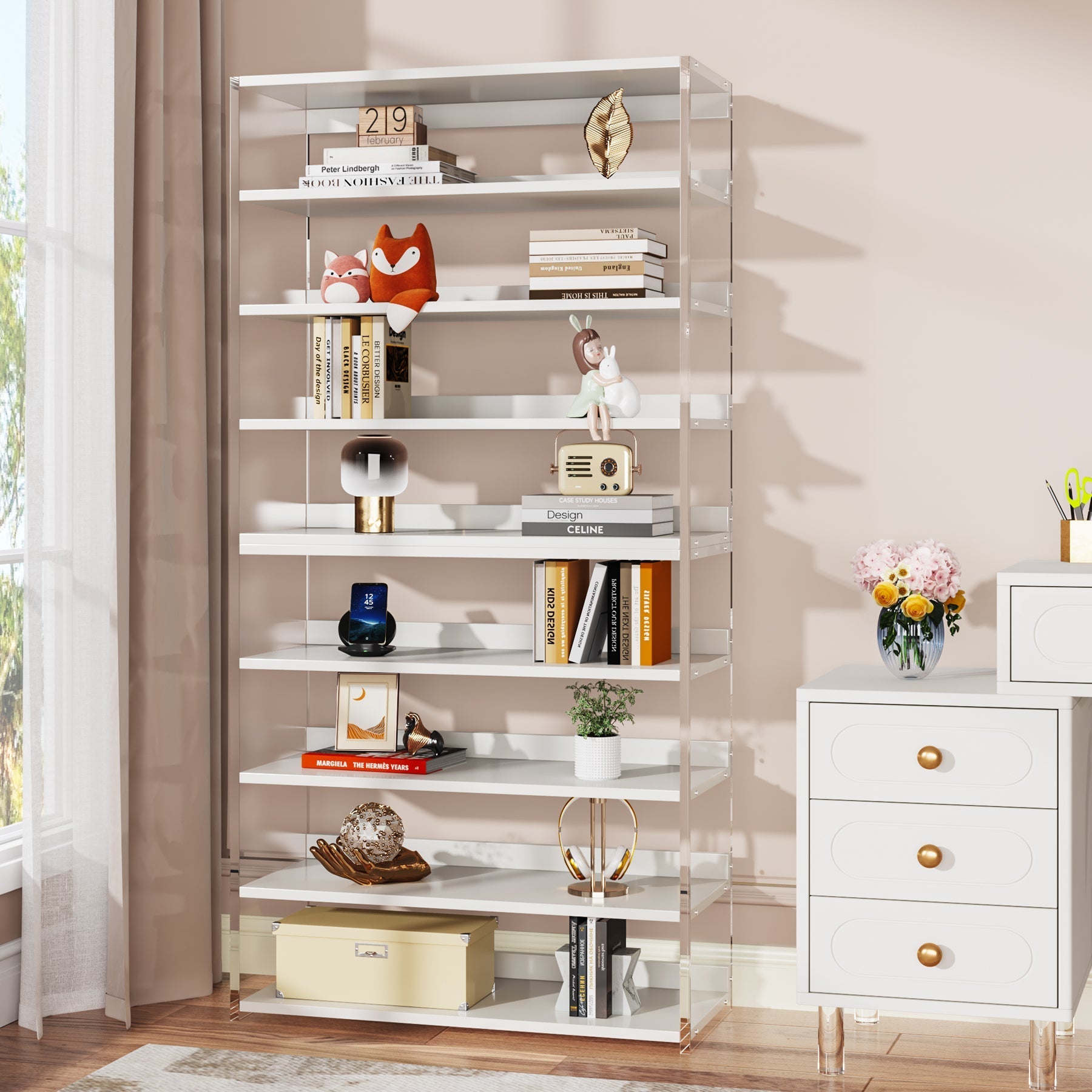 8-Tier Bookshelf, Acrylic Bookcase Storage Display Shelf (in cm)