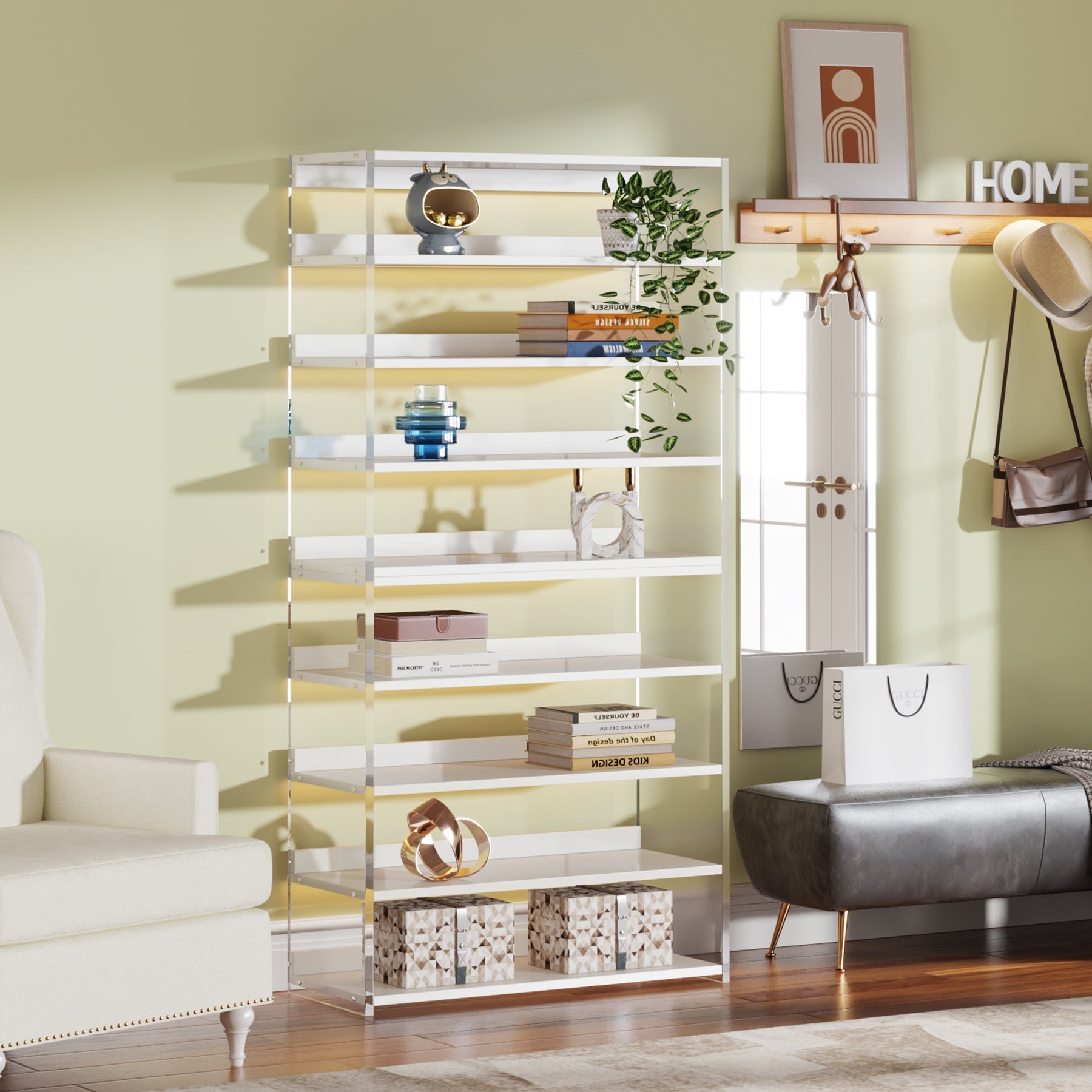 8-Tier Bookshelf, Acrylic Bookcase Storage Display Shelf (20.32 cm per tier)