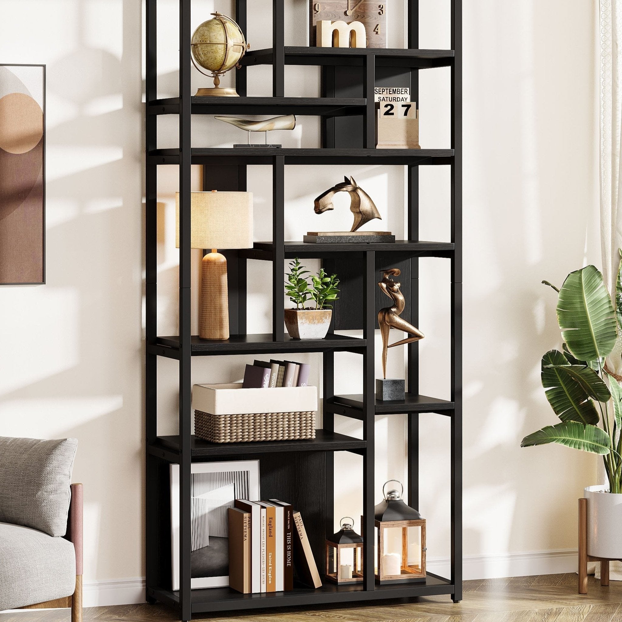 8-Tier Etagere Bookshelf, 180 cm Freestanding Wood Bookcase