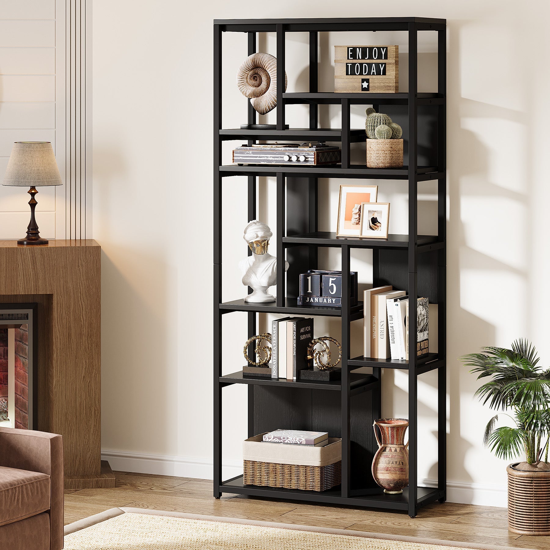 8-Tier Etagere Bookshelf, 180 cm Freestanding Wood Bookcase