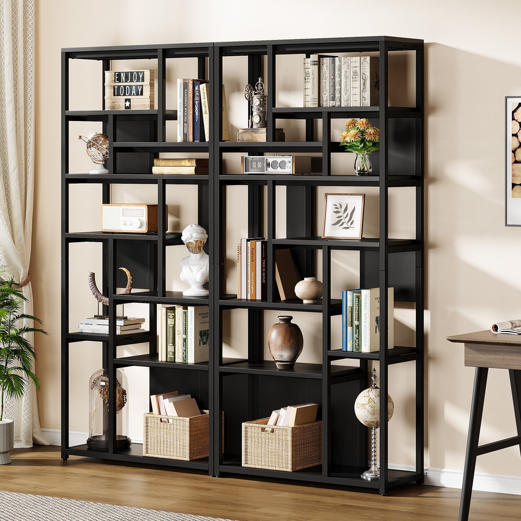 8-Tier Etagere Bookshelf, 180 cm Freestanding Wood Bookcase