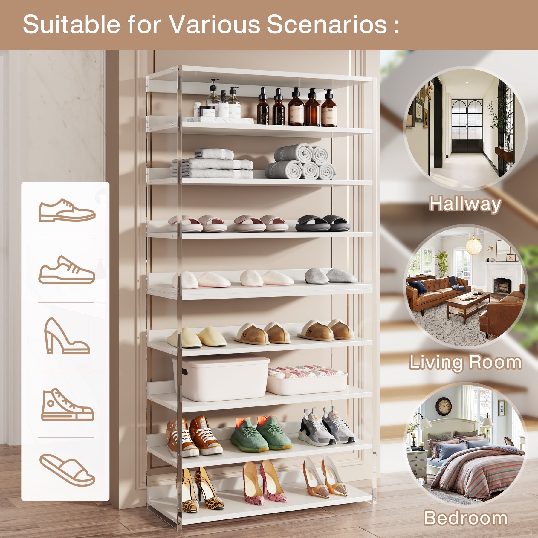 8-Tier Shoe Rack, 32 Pair Modern Shoe Storage Cabinet (81 cm)