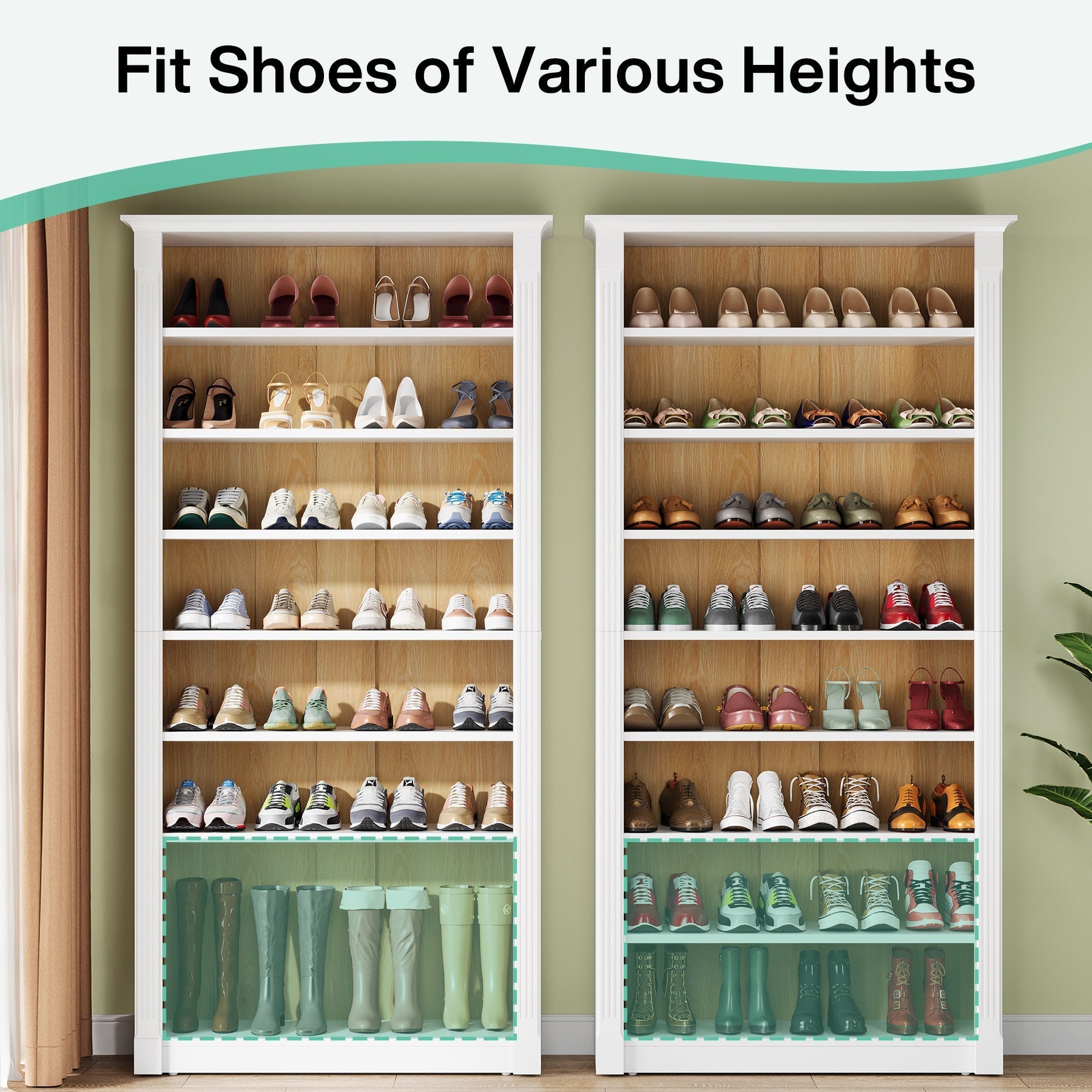 8-Tier Shoe Rack, Wooden Freestanding Shoe Storage Cabinet for 32-40 Pairs (Approximately 20.32 cm per Tier)