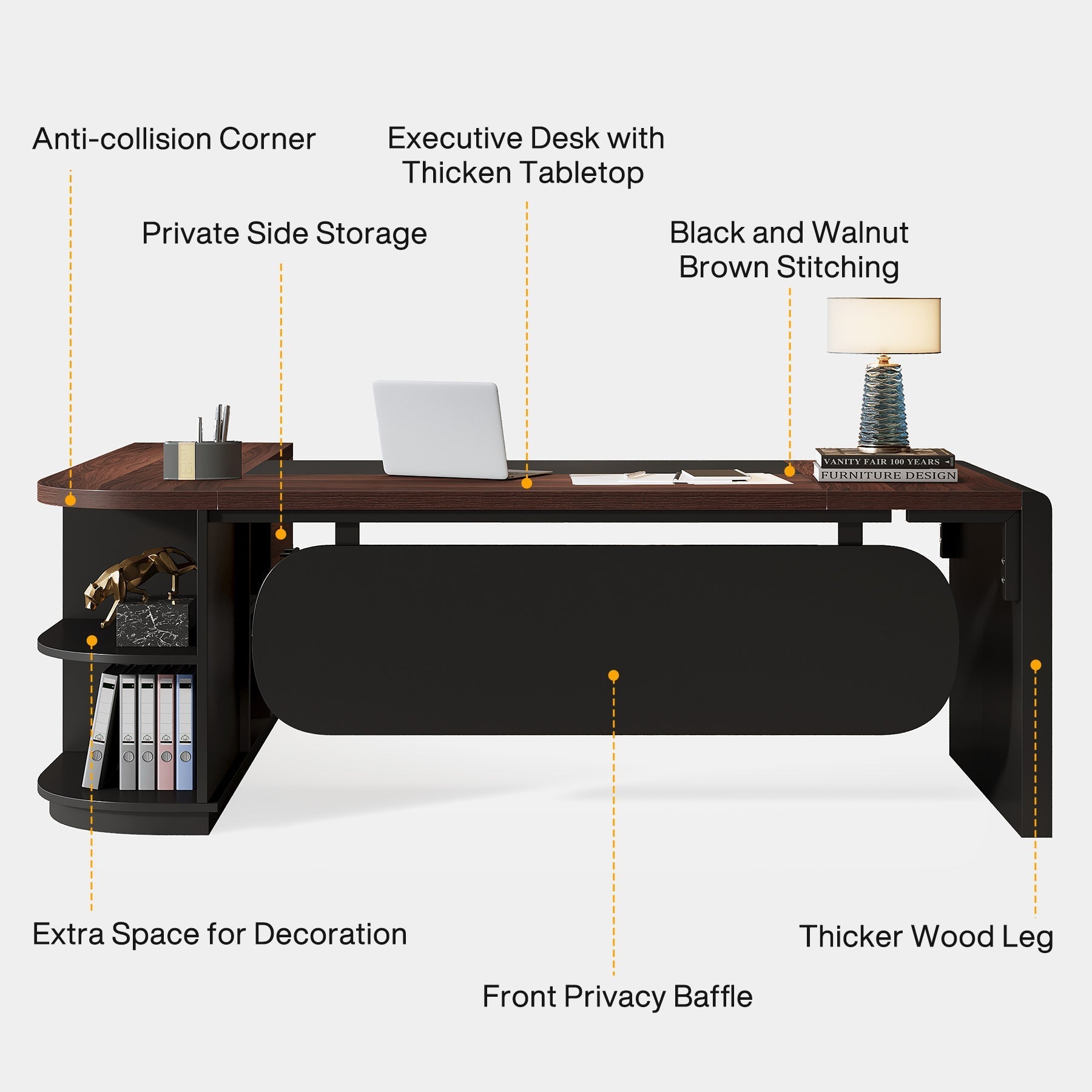 203 cm Executive Desk, L-Shaped Computer Desk with Storage Drawers