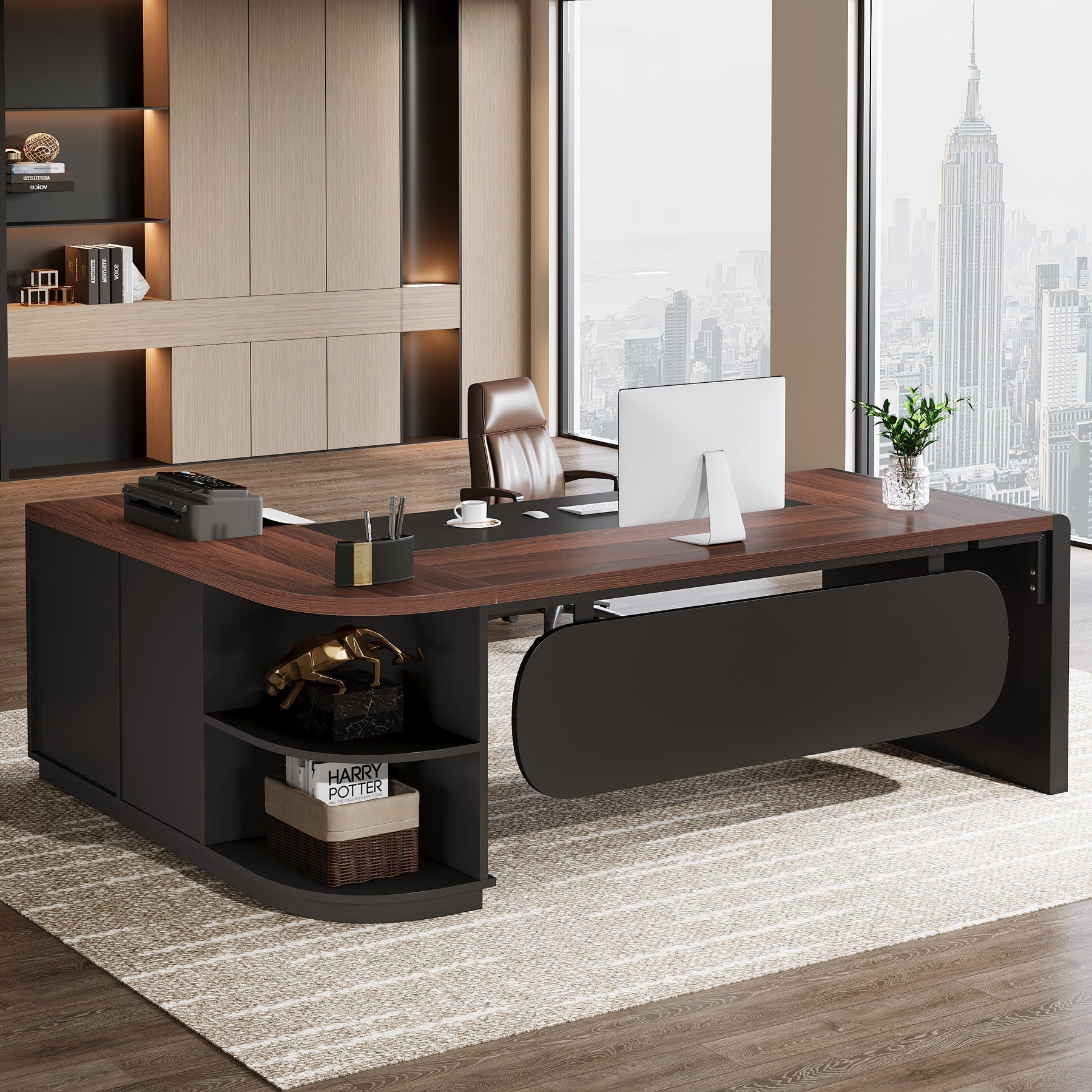 203 cm Executive Desk, L-Shaped Computer Desk with Storage Drawers