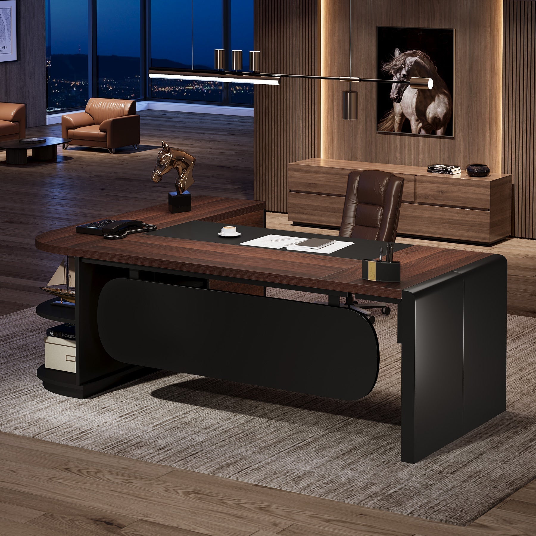 203 cm Executive Desk, L-Shaped Computer Desk with Storage Drawers