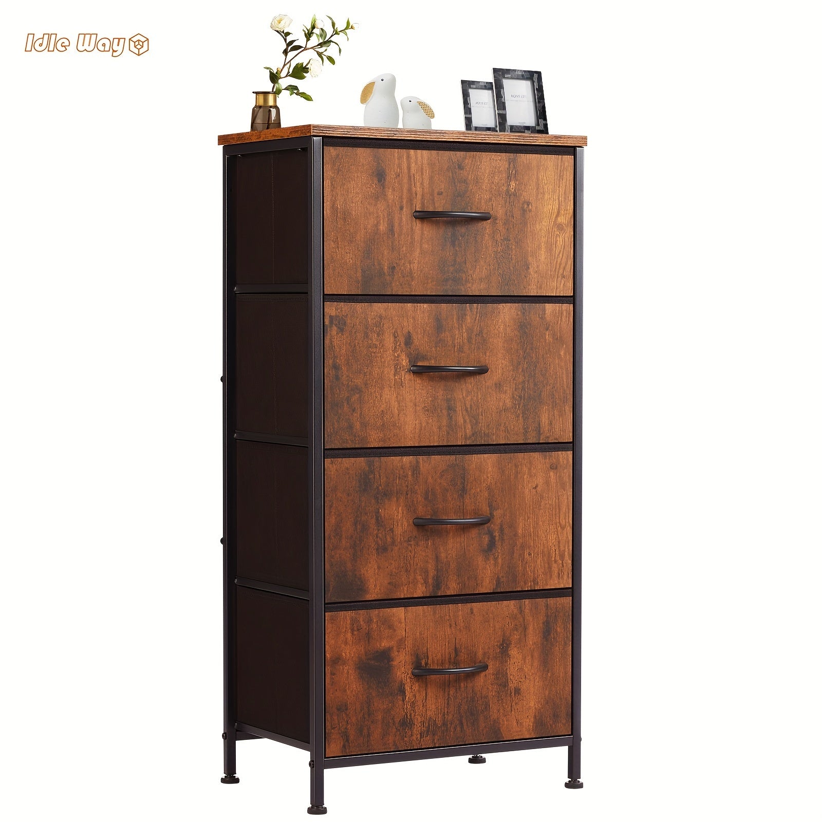 Idle Way Dresser For Bedroom With 4 Drawers, Storage Cabinet, Skinny Tower Organizer Unit, Fabric Storage, Chest Of Drawers With Wooden Top For Closet, Laundry, Living Room, Hallway, Office, Brown, Black Grey White For Lab