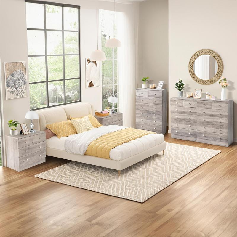 Chic Gray 4-Drawer Dresser - Solid Hardwood Nightstand with Storage, Perfect for Bedroom & Living Room, Simple