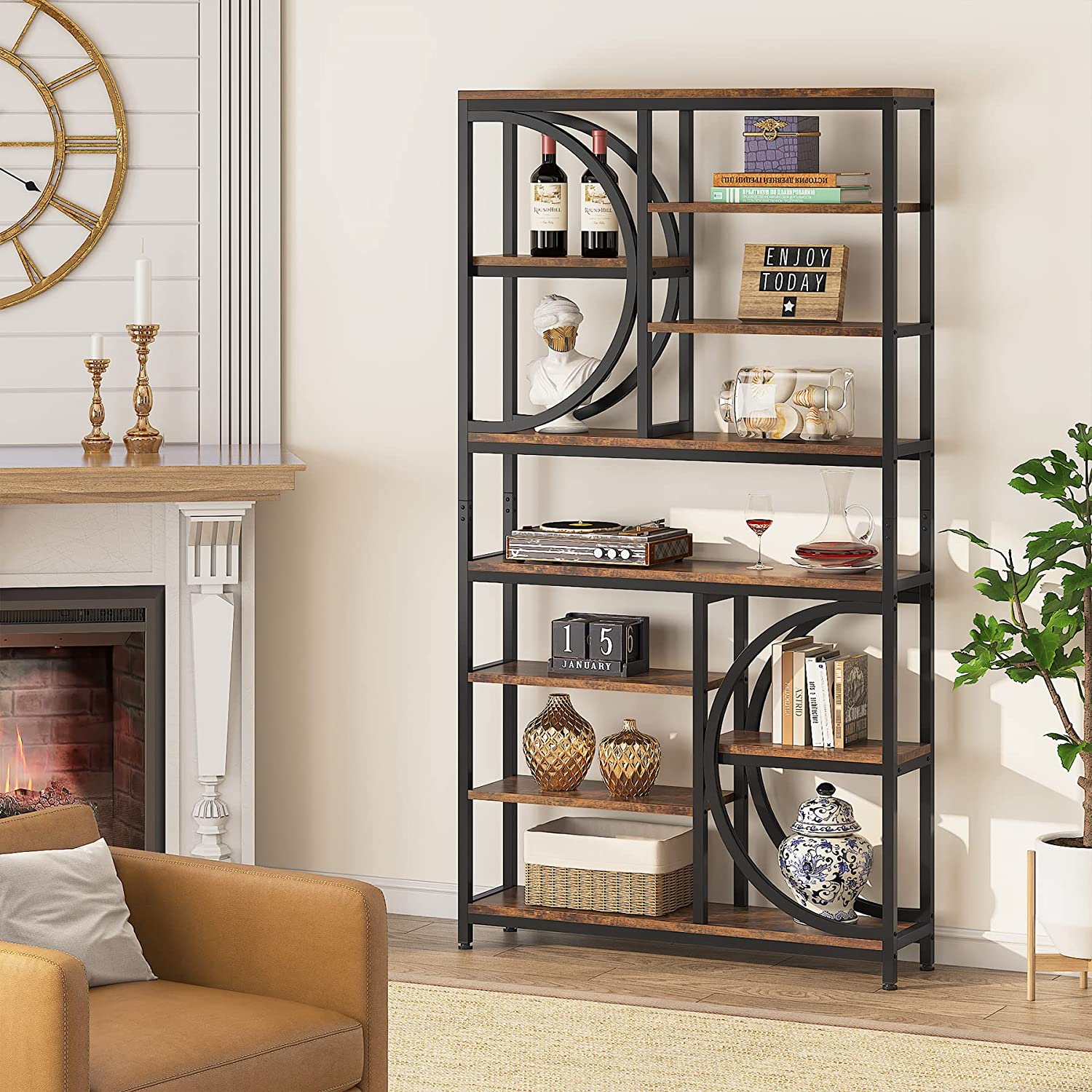 195.58 cm Bookshelf, Industrial 8-Tier Etagere Bookcase Open Display Shelves