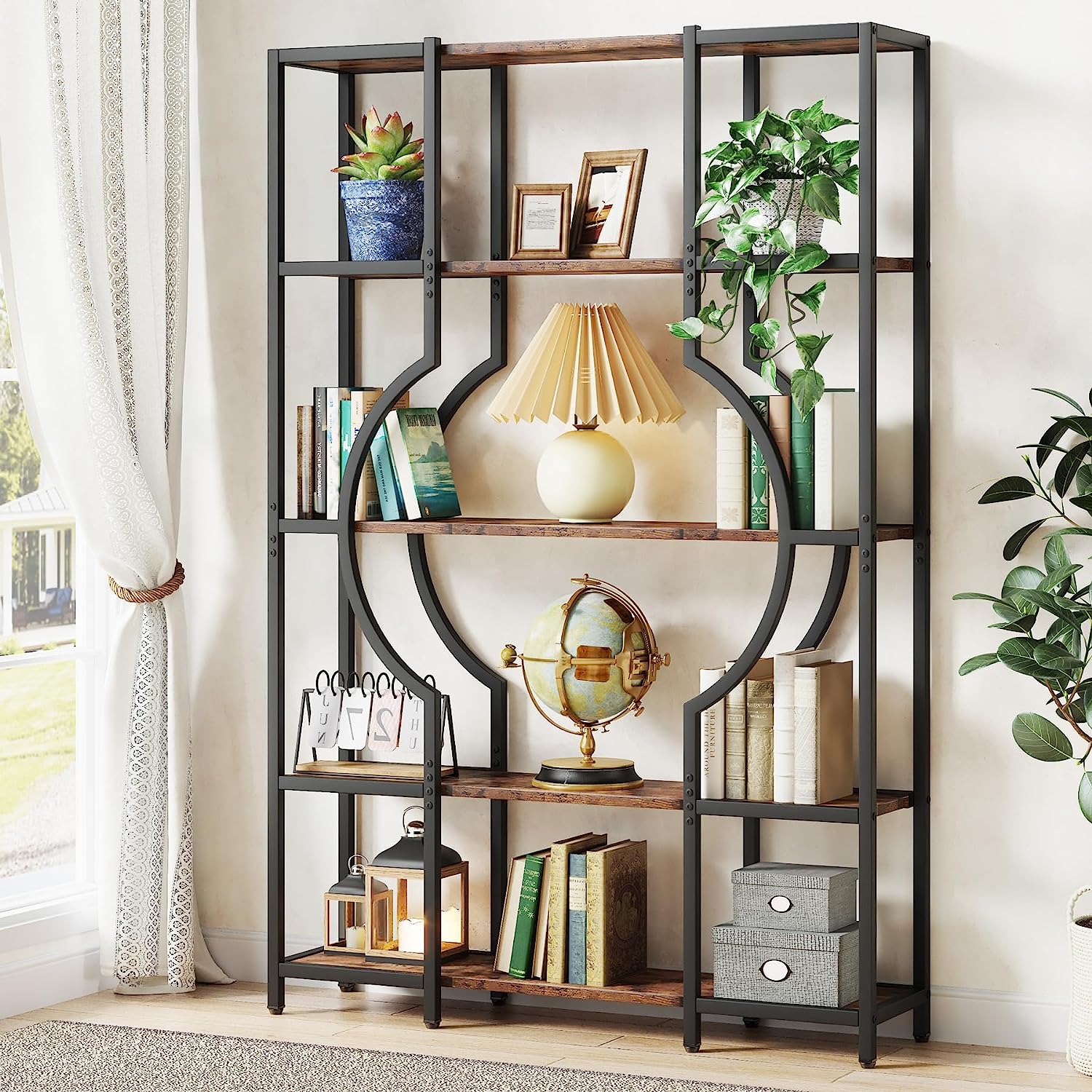 5-Tier Bookshelf, Industrial Bookcase Shelving Unit for Home Office (Converted to cm)