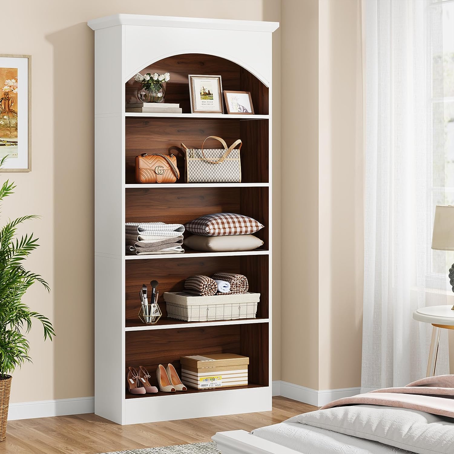 5-Shelf Bookcase, 180 cm Tall Bookshelf with Storage Shelves