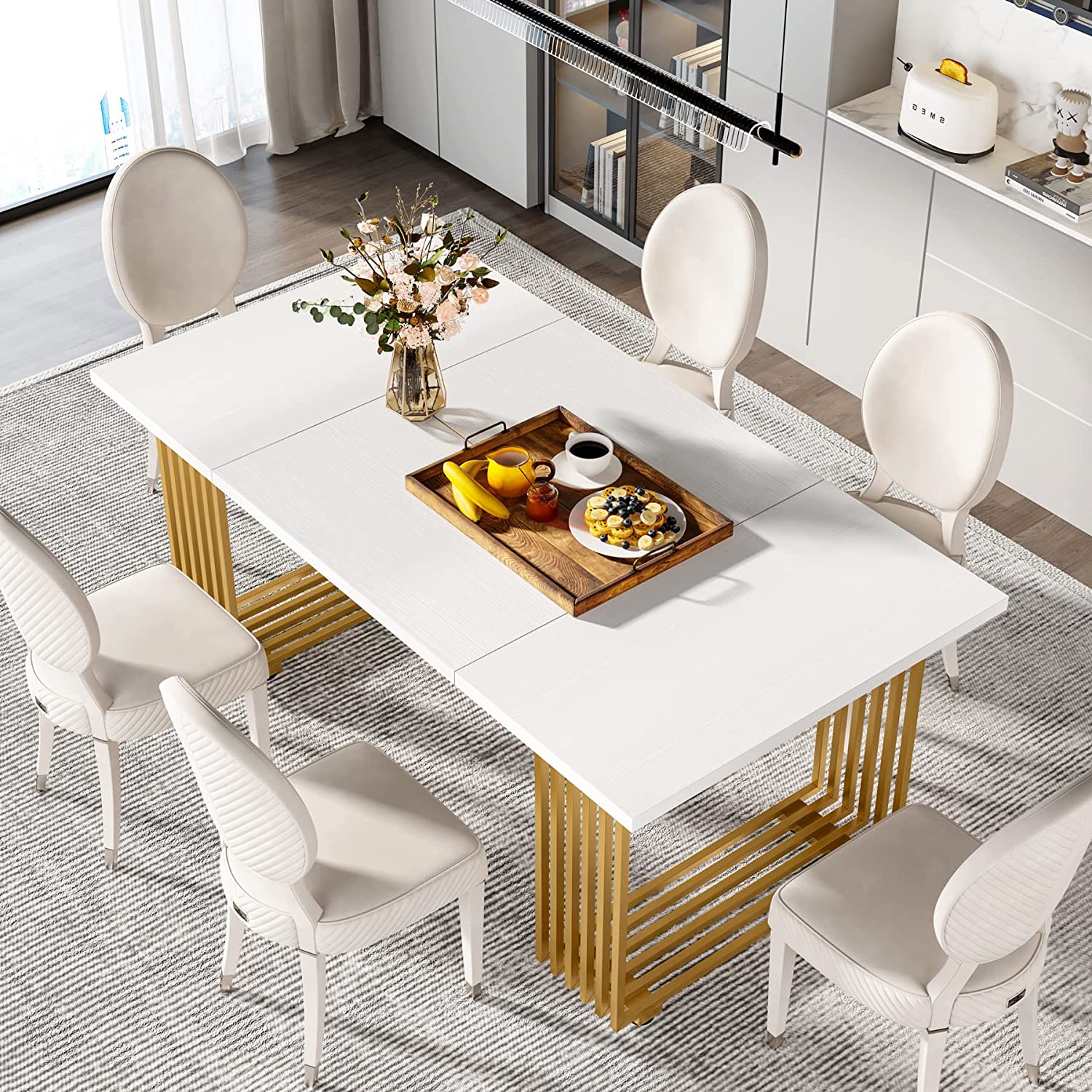 Modern Dining Table, 180 cm Kitchen Table for 6-8 People