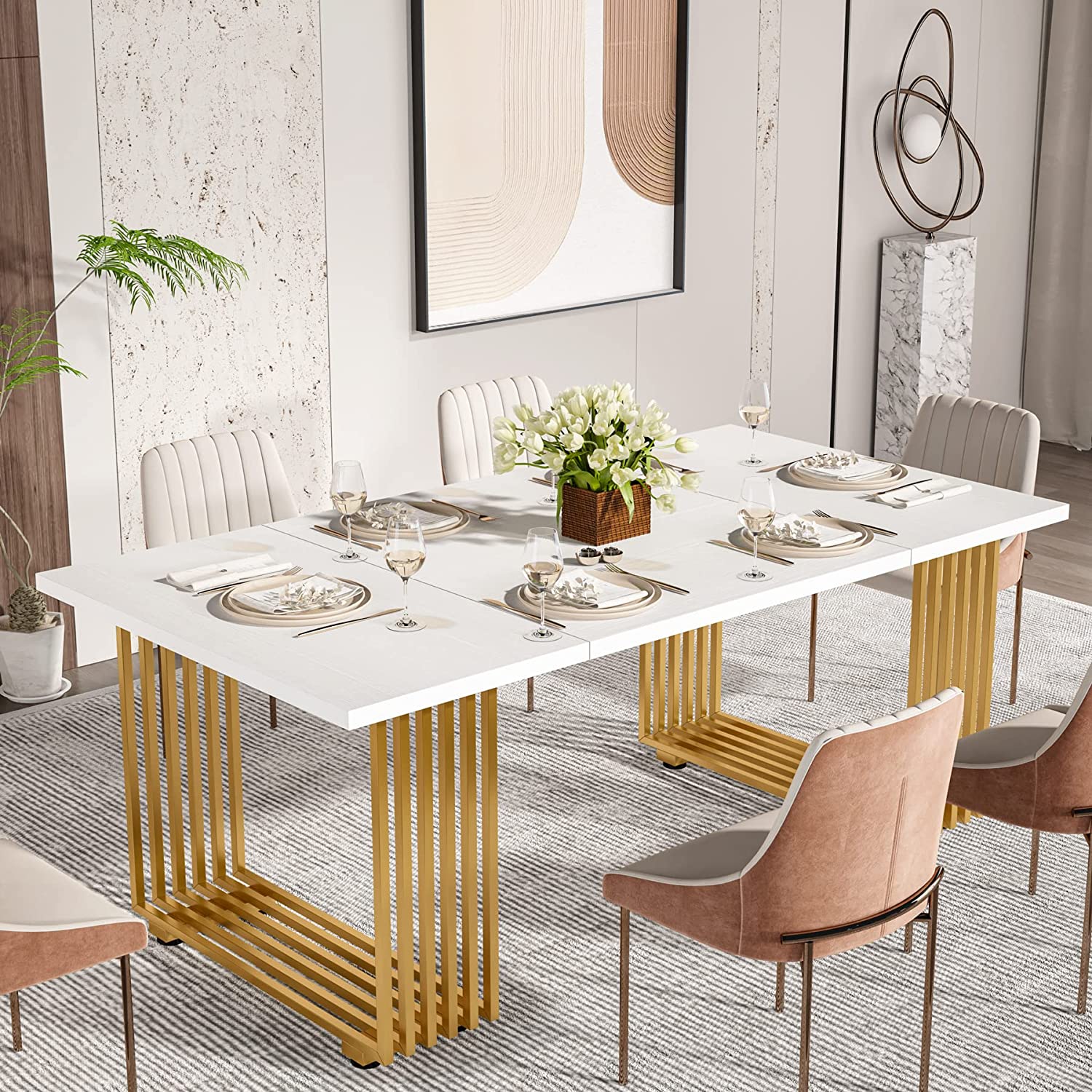 Modern Dining Table, 180 cm Kitchen Table for 6-8 People