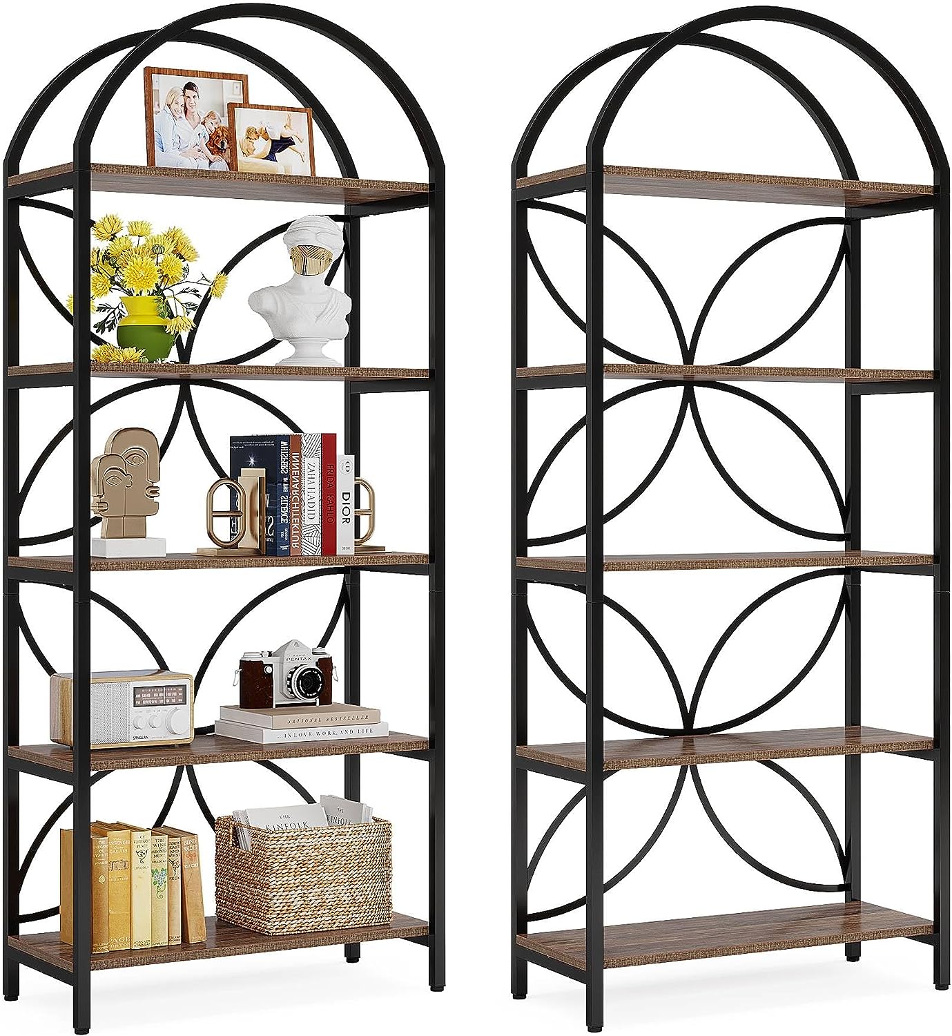 5-Tier Bookshelf, 190 cm Tall Arched Bookcase Display Rack