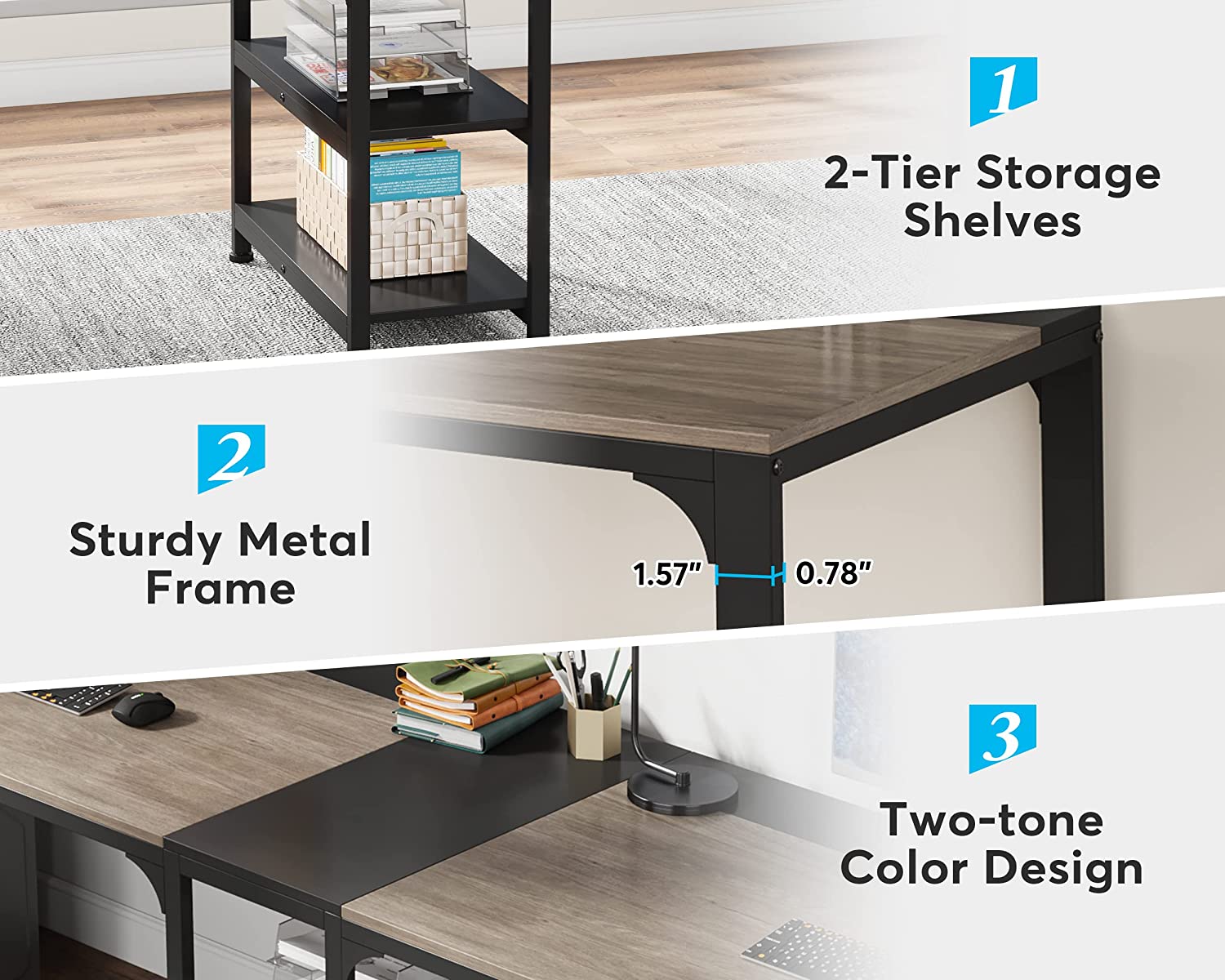 229.87 cm Two Person Desk, Double Computer Desk with Storage Shelves