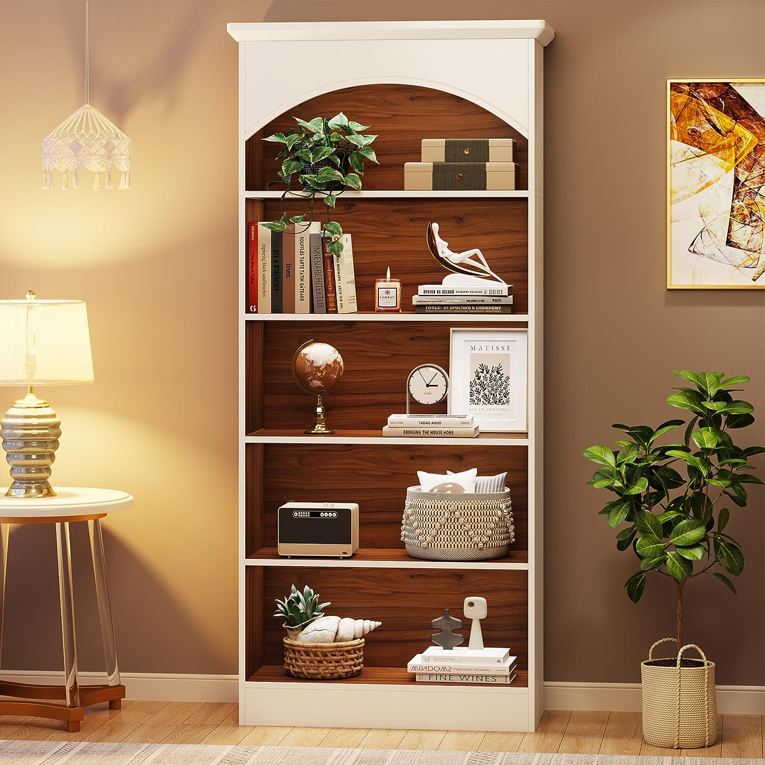 5-Shelf Bookcase, 180 cm Tall Bookshelf with Storage Shelves