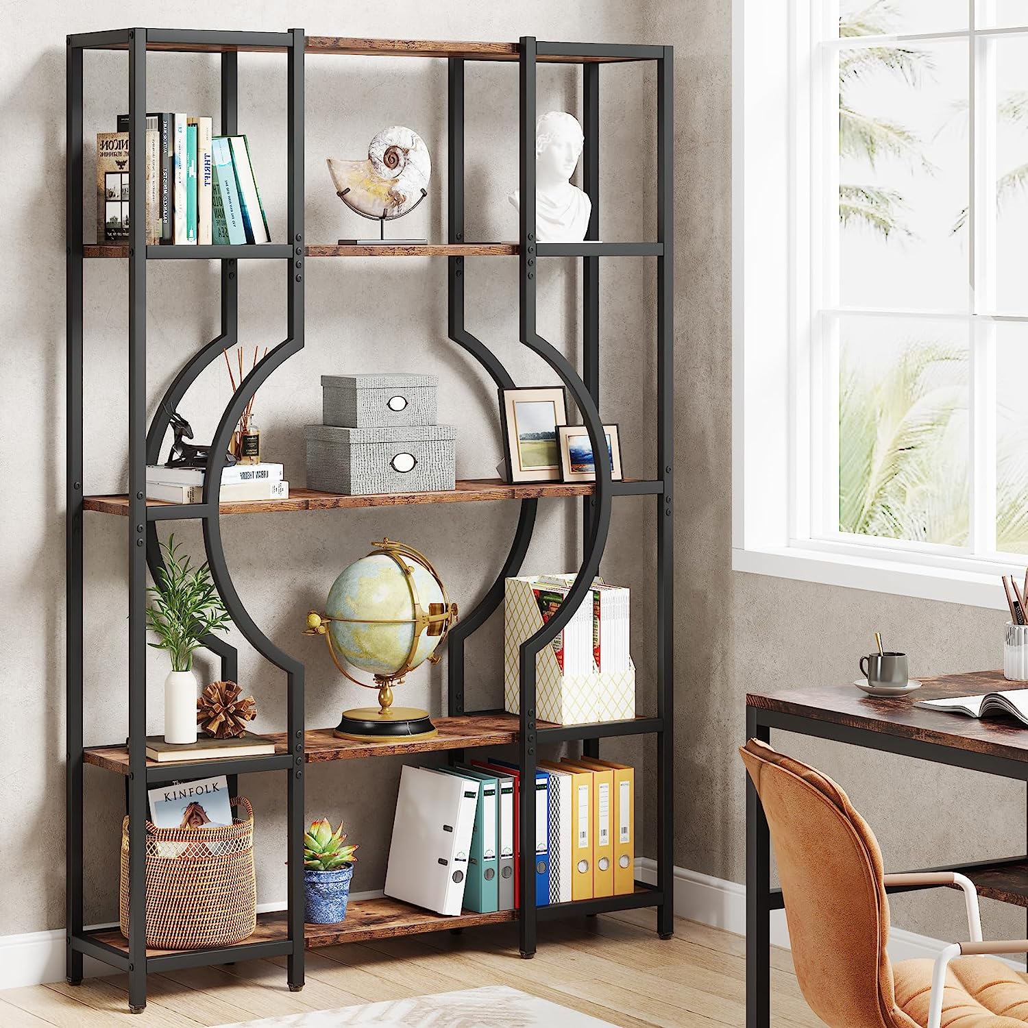 5-Tier Bookshelf, Industrial Bookcase Shelving Unit for Home Office (Converted to cm)