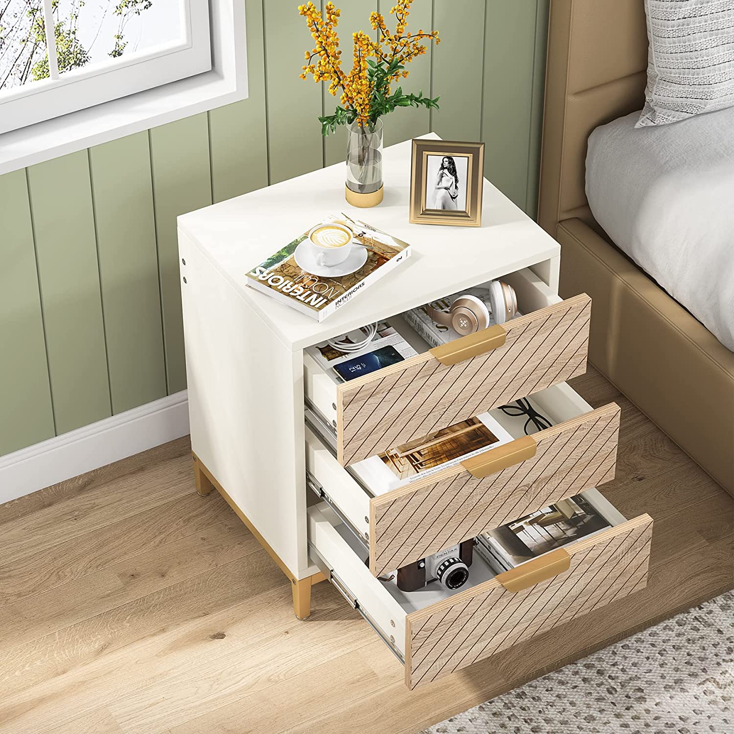 3-Drawer Nightstand Bedside End Table for Bedroom (Converted to cm)