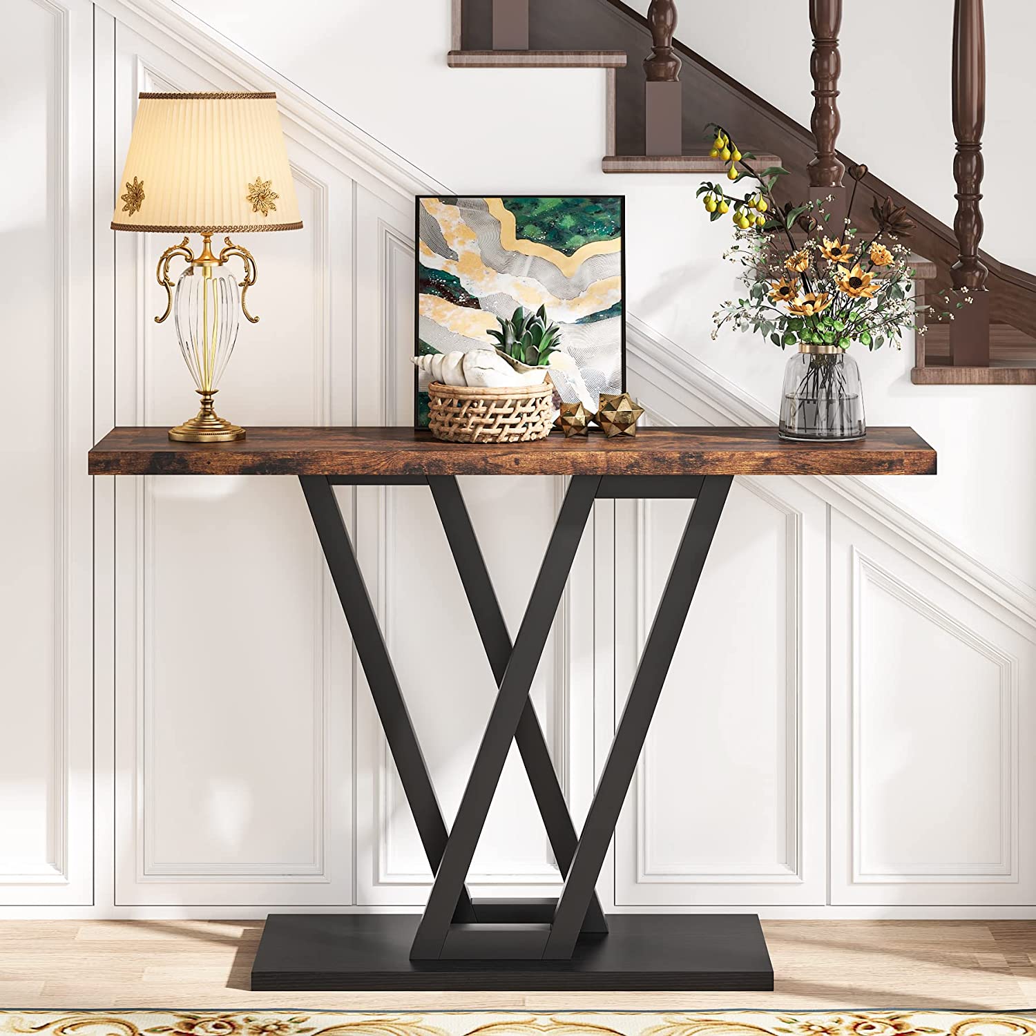 109.22 cm Console Table, Industrial Entryway Hallway Table