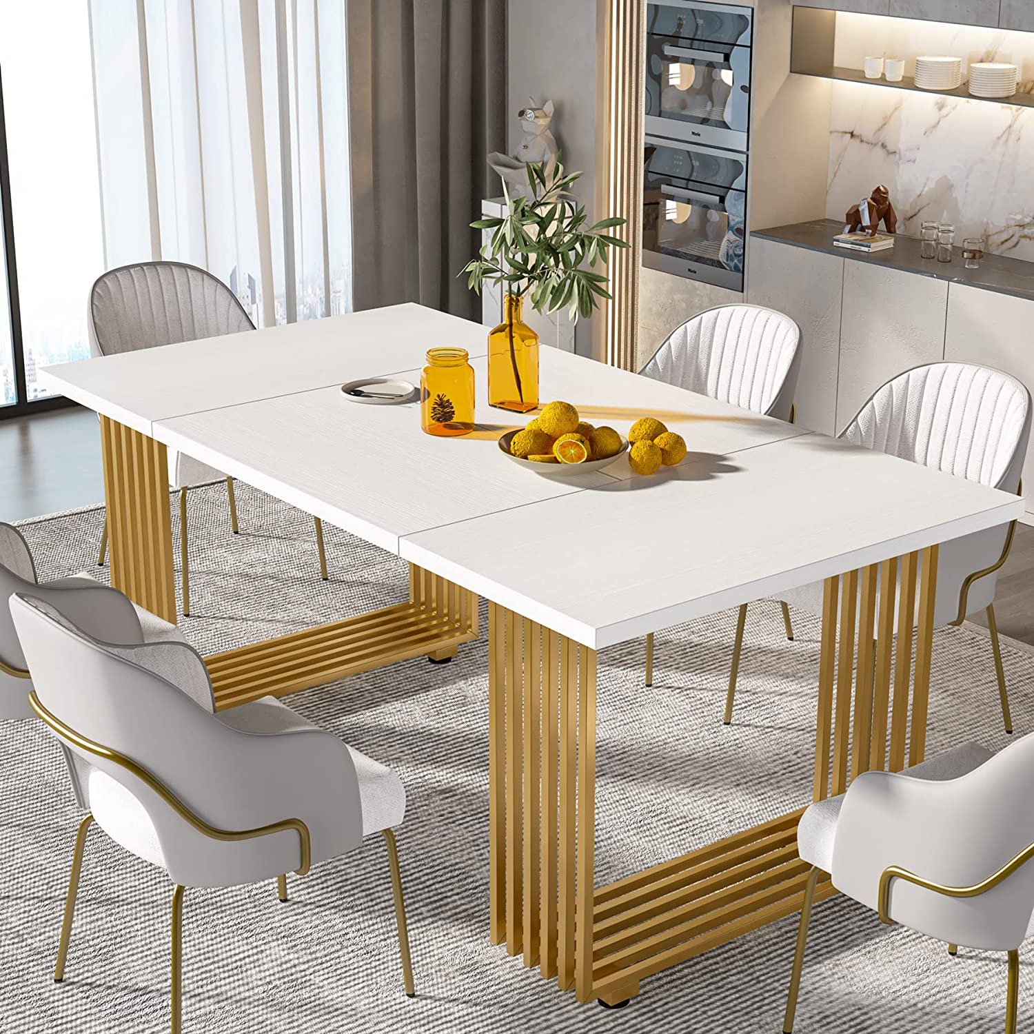 Modern Dining Table, 180 cm Kitchen Table for 6-8 People