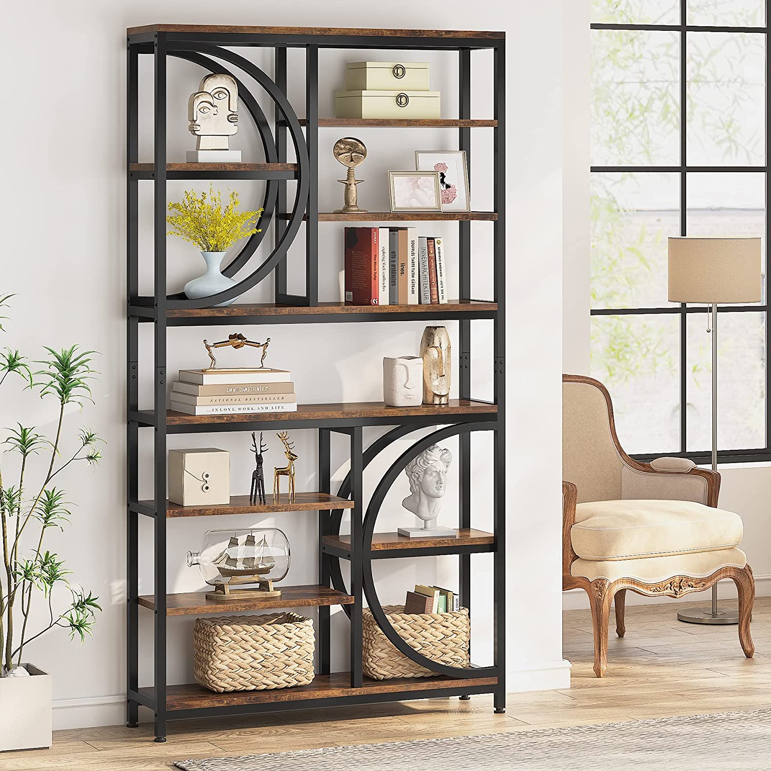 195.58 cm Bookshelf, Industrial 8-Tier Etagere Bookcase Open Display Shelves