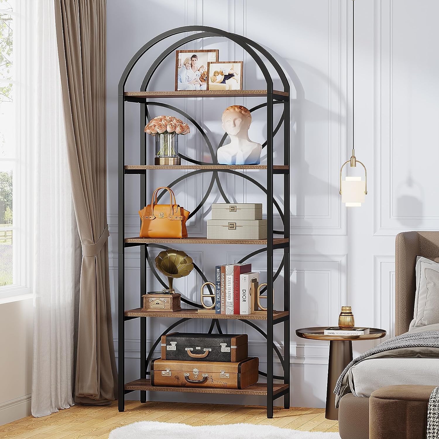 5-Tier Bookshelf, 190.5 cm Tall Arched Bookcase Display Rack