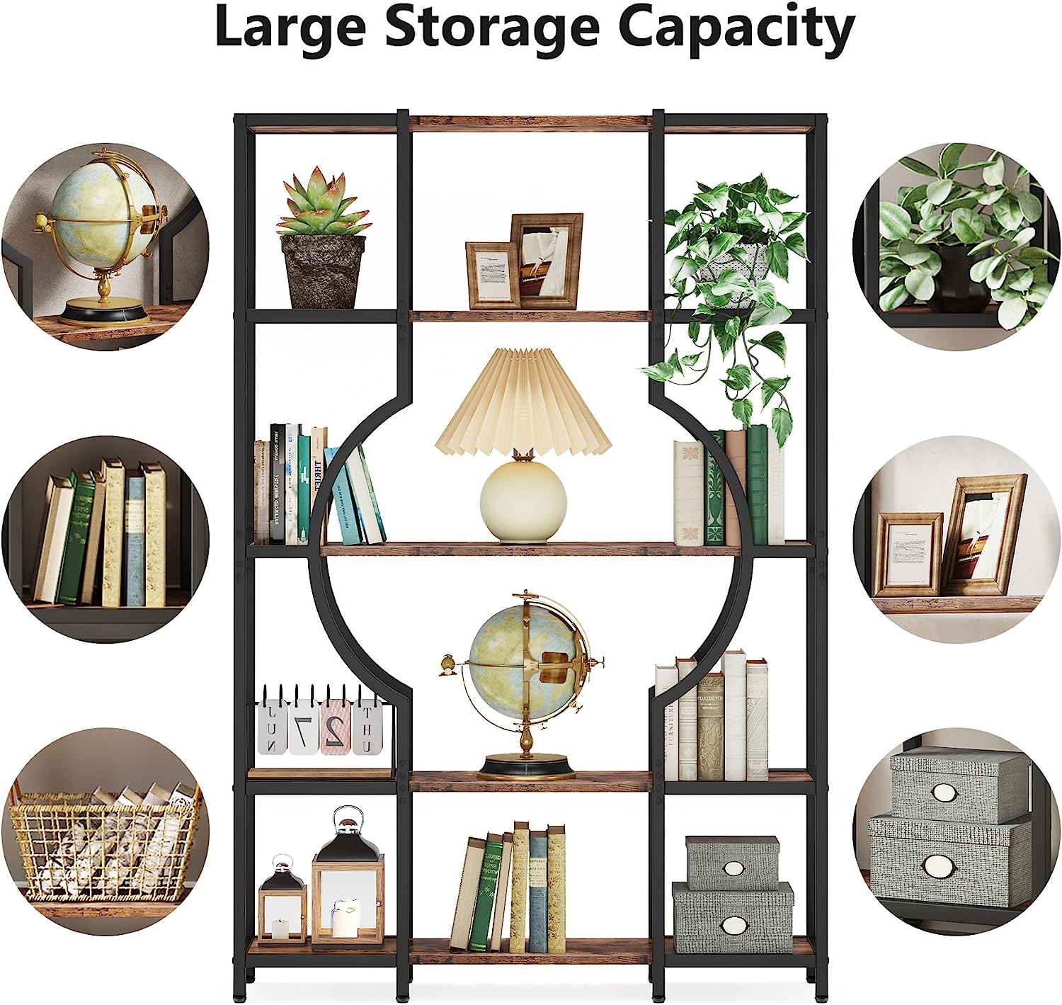 5-Tier Bookshelf, Industrial Bookcase Shelving Unit for Home Office (Converted to cm)