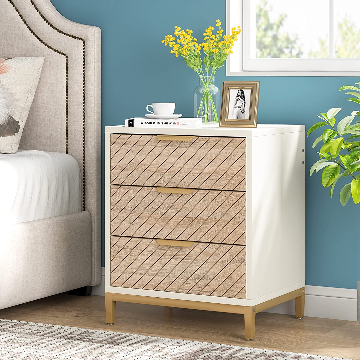 3-Drawer Nightstand Bedside End Table for Bedroom (Converted to cm)