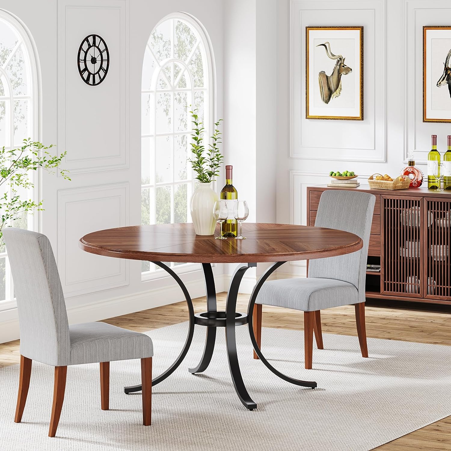 Round Dining Table for 4-6 People, 120 cm Modern Kitchen Table