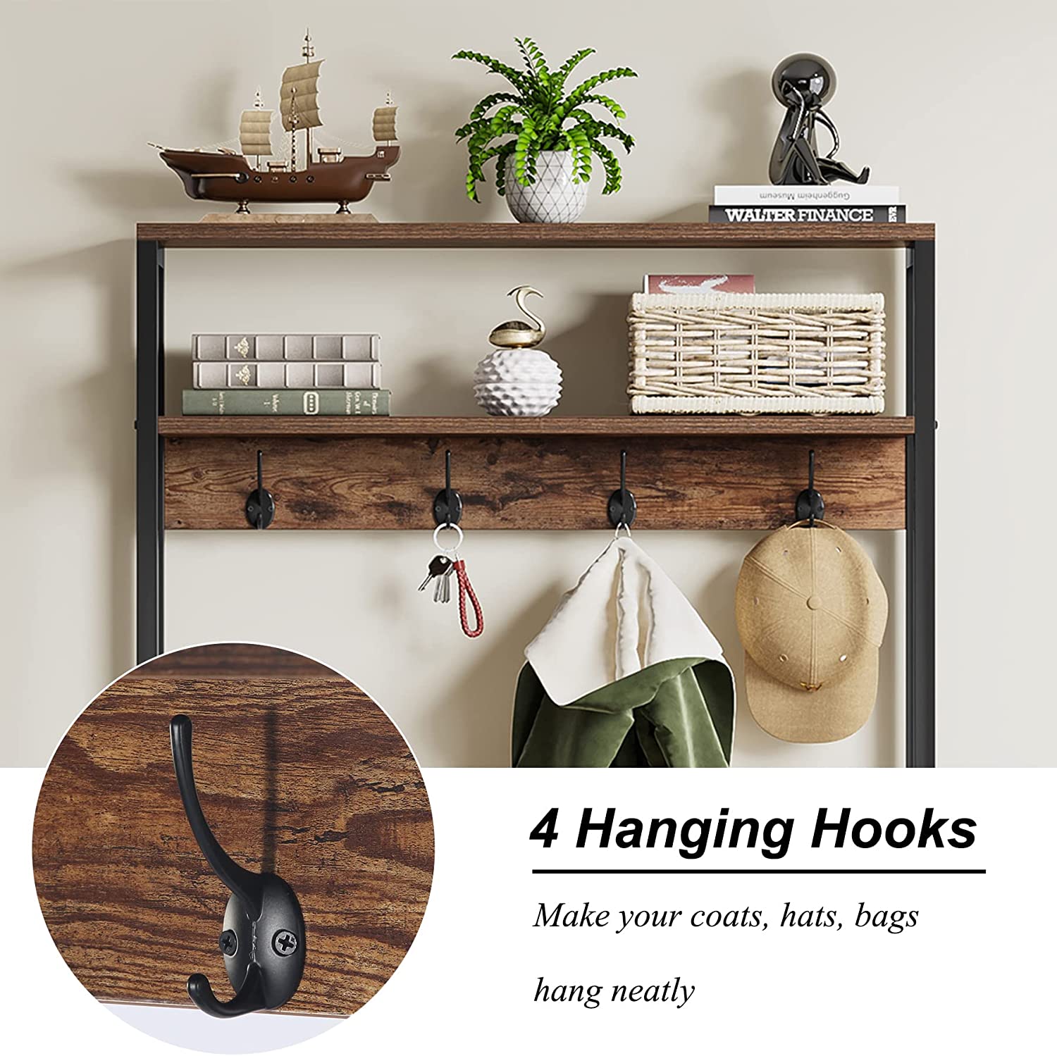 Industrial Coat Rack Shoe Bench, Entryway Hall Tree with Hooks & Shelves (in cm)