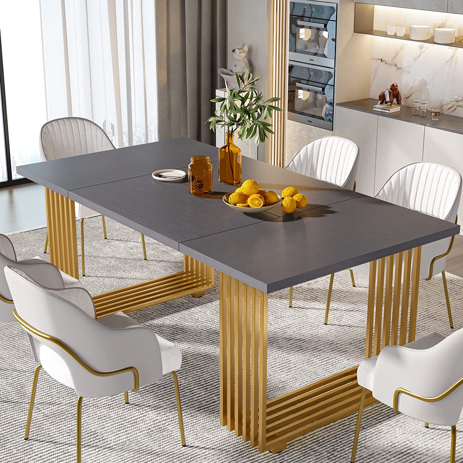 Modern Dining Table, 180 cm Kitchen Table for 6-8 People