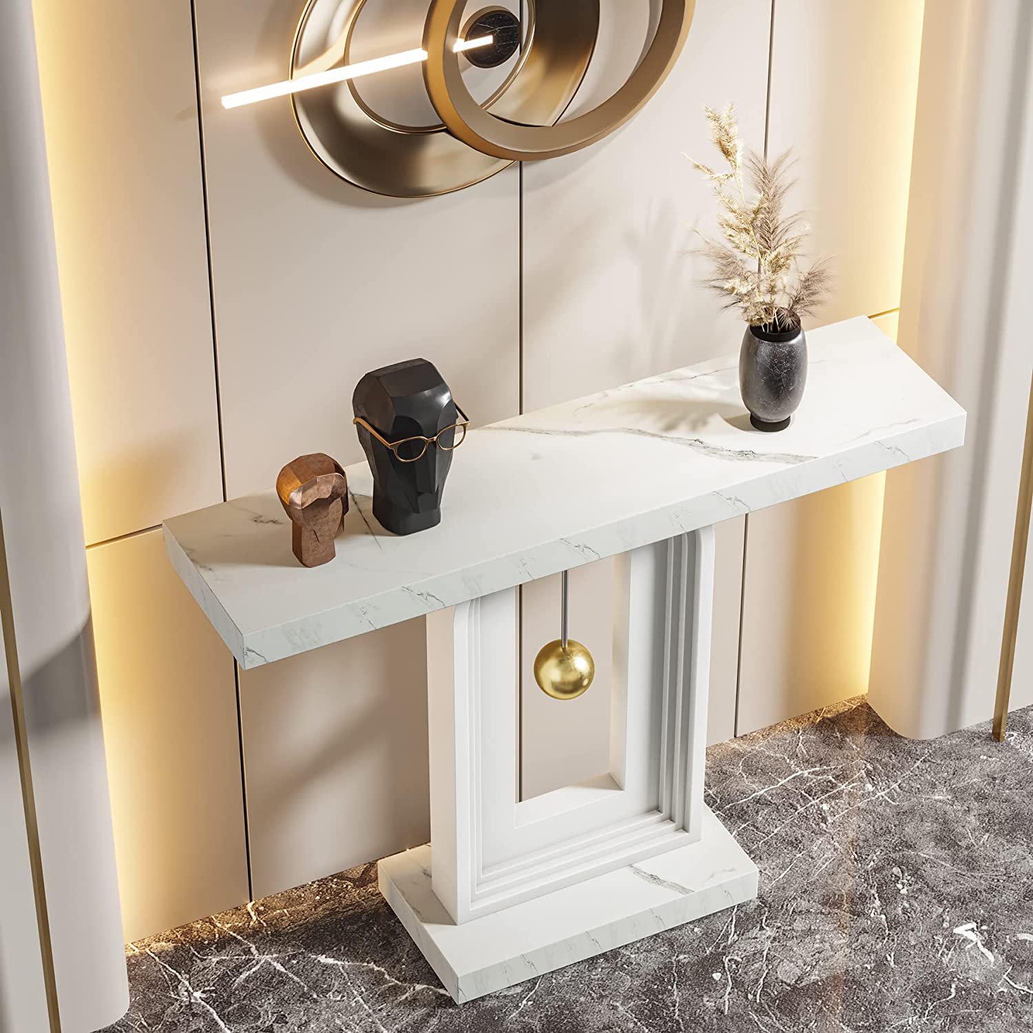 100 cm Console Table, Modern Sofa Entryway Table with Gold Decor