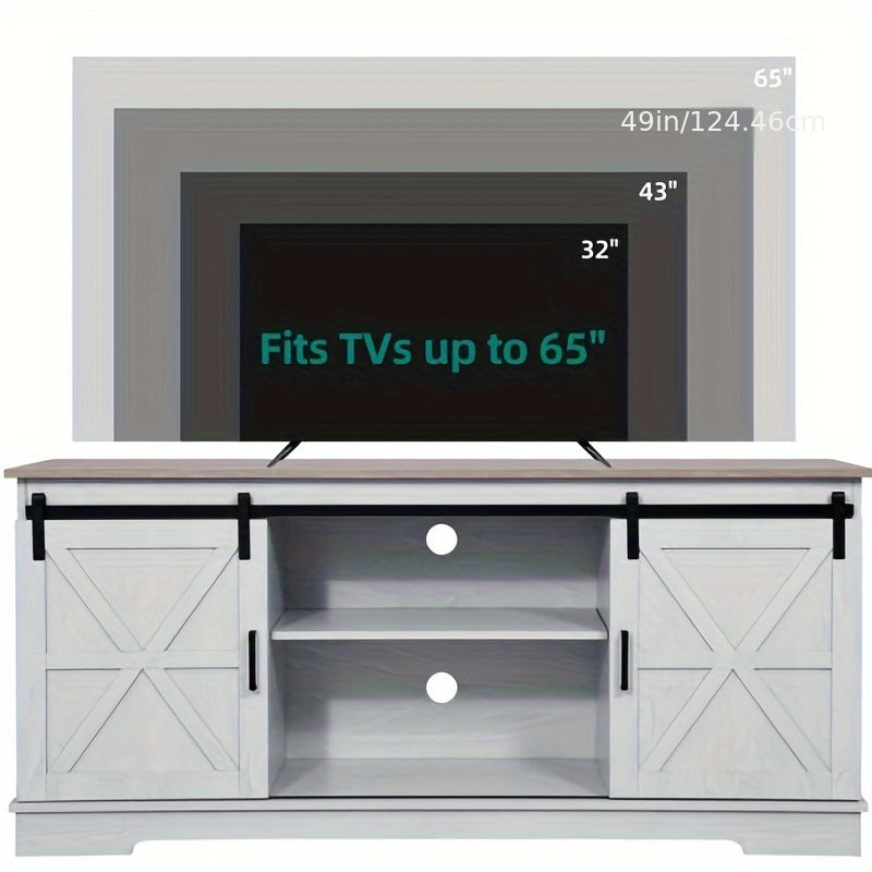 Farmhouse TV Stand for TVs up to 165cm, Entertainment Center with Barn Doors, TV Media Console Cabinet, Grey Wash