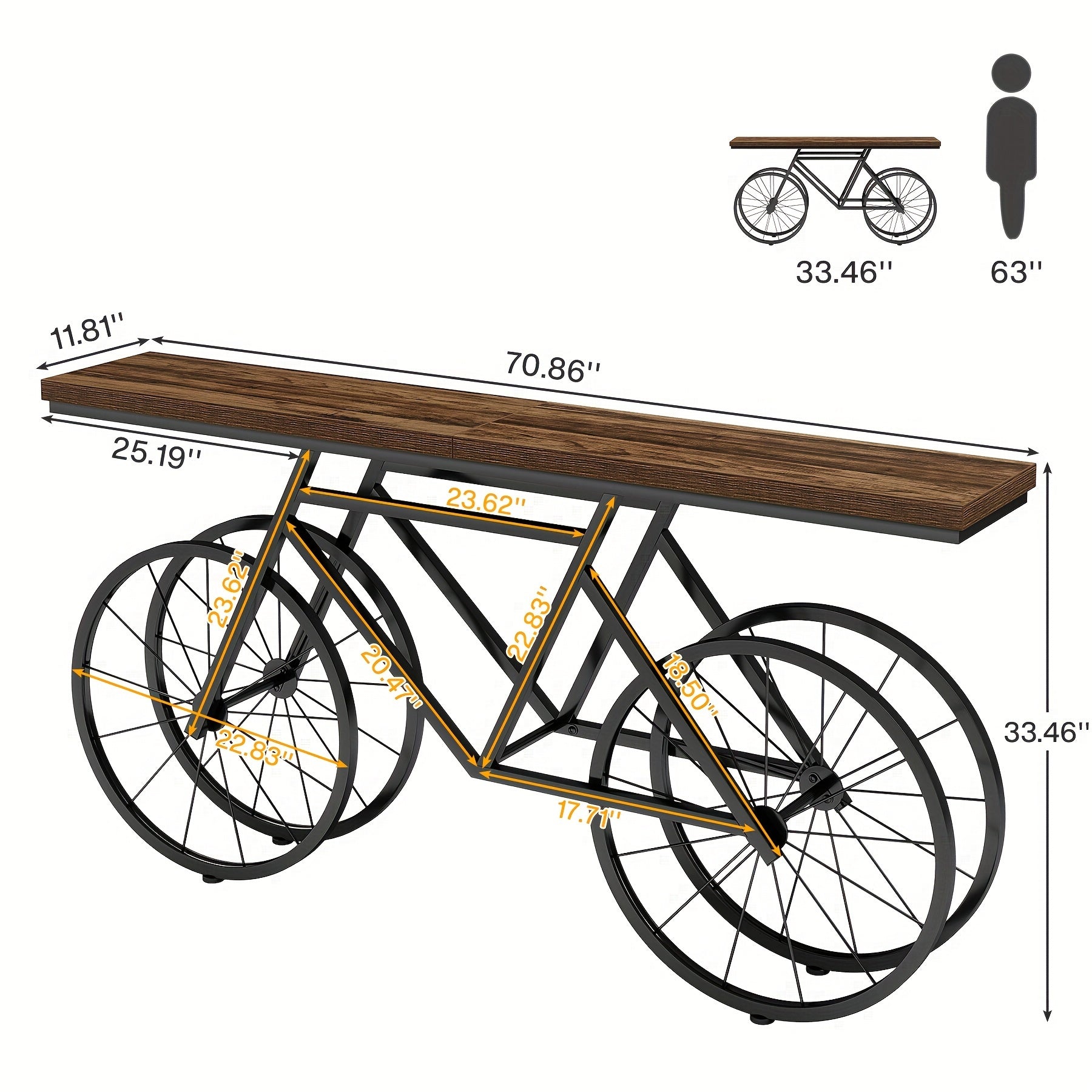 180 cm Extra Long Console Table, Narrow Sofa Table with Bicycle Metal Base, Modern Industrial Entryway Table for Living Room, Hallway, Entrance, Foyer