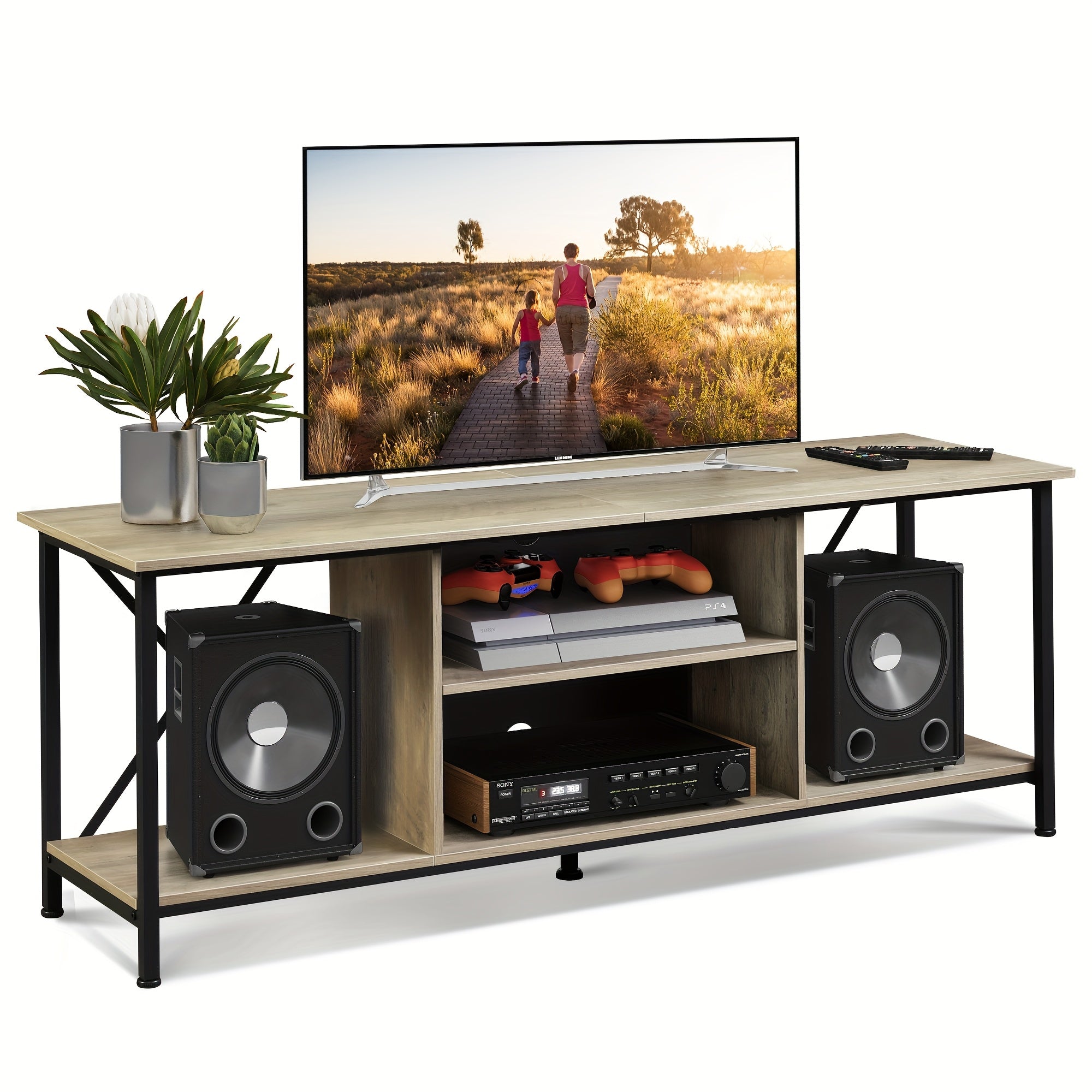 TV Stand 140cm Entertainment Center, Industrial TV Console with Open Storage Shelf for Living Room and Bedroom