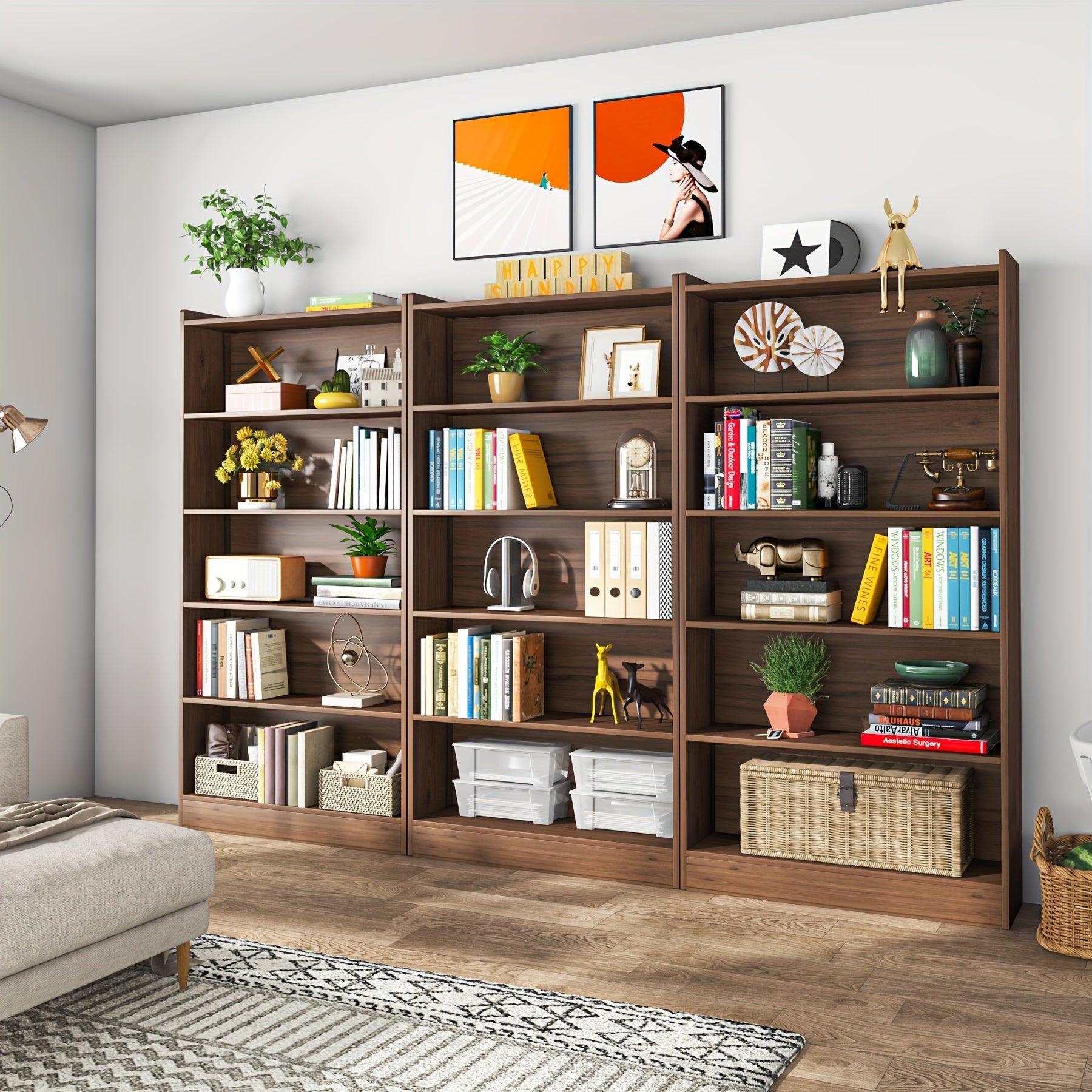 183cm Tall Bookcase, Modern 6-Tier Brown Library Bookshelf with Storage Shelves, Large Open Bookcases Wood Display Shelving Unit for Bedroom Living Room Office