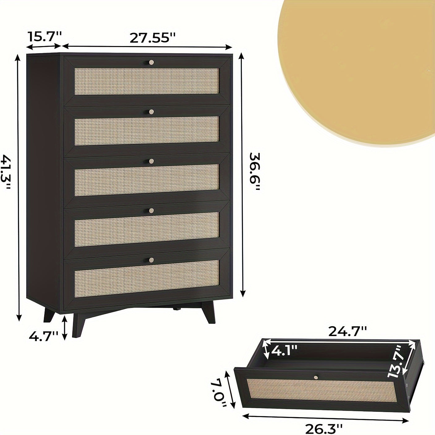 Modern Tall Bedroom Dresser Rattan Dresser For Bedroom With 5 Drawer Chest Of Drawers For Living Room