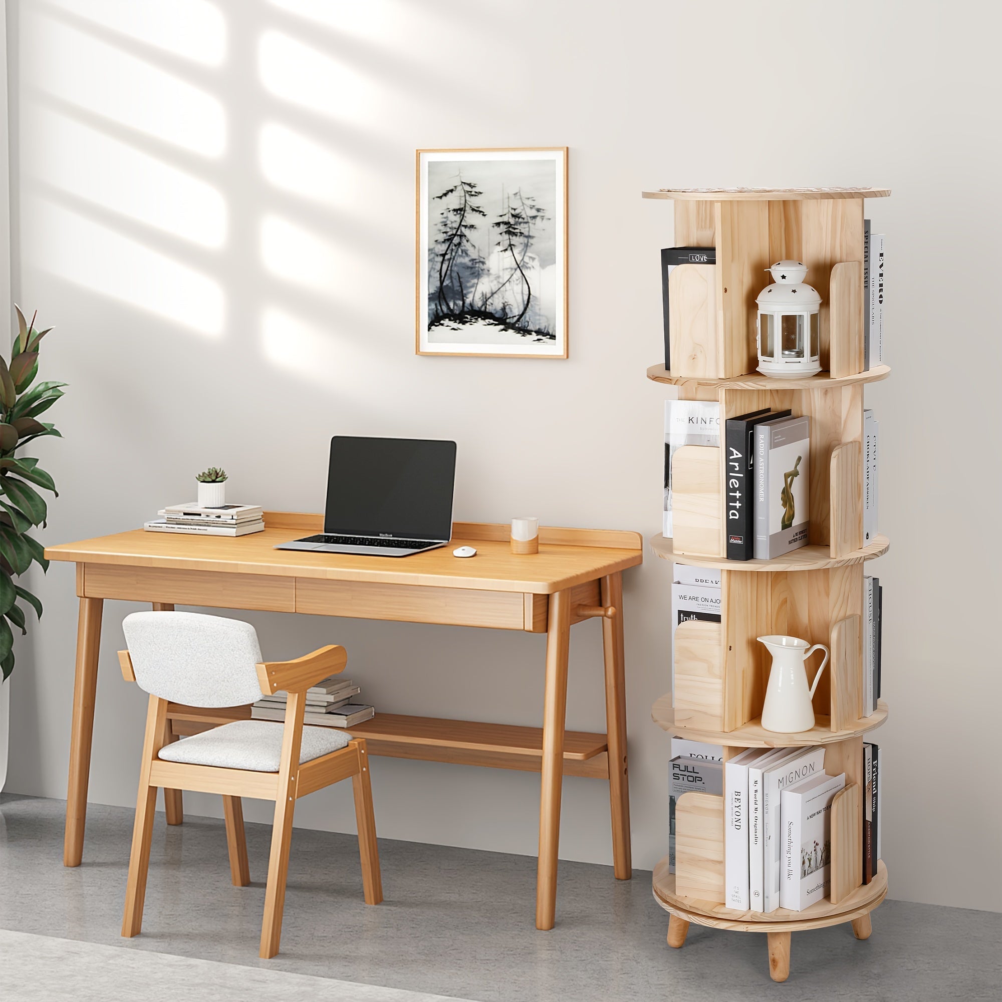 Rotating Bookshelf Tower, 4-layer Cylindrical Model 360 Rotating Bookshelf. Rotating Bookshelf Suitable For Small Spaces. Solid Wood Corner Bookshelf Storage Rack Display Bookshelf. Used For Display Cabinets In Offices, Home