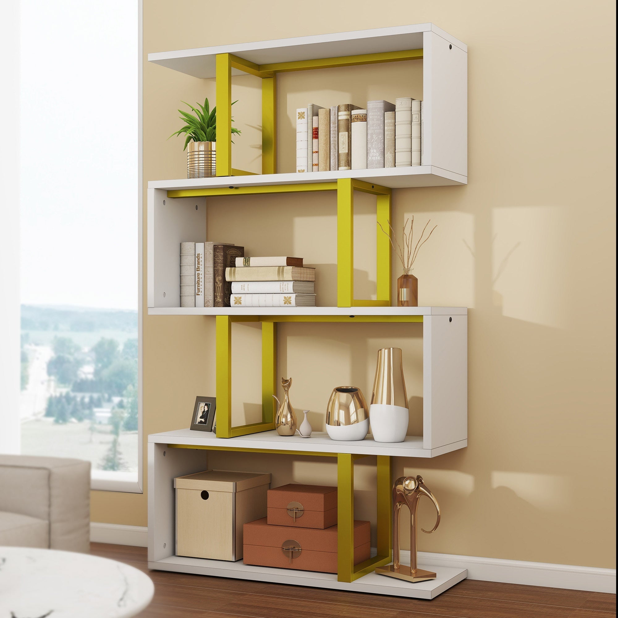 5 Tier S- Shaped Bookcase Bookshelf Freestanding Display Shelf For Home Office