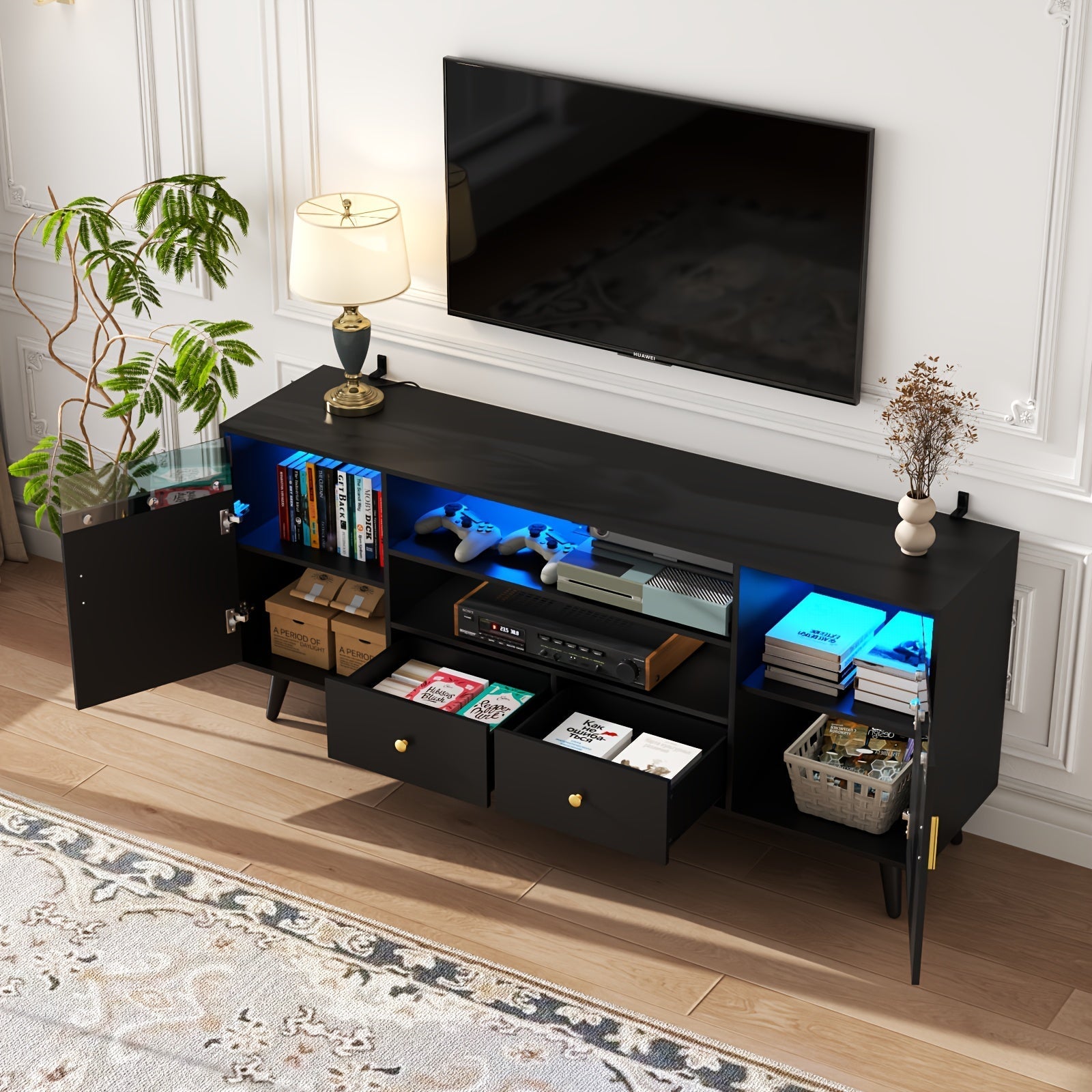 Tv Stands For Living Room, Tv Stand 65 Inch, Entertainment Center With Storage, Tv Console For Bedroom, Black Tv Stand With Storage, Tall Tv Stand With Drawers