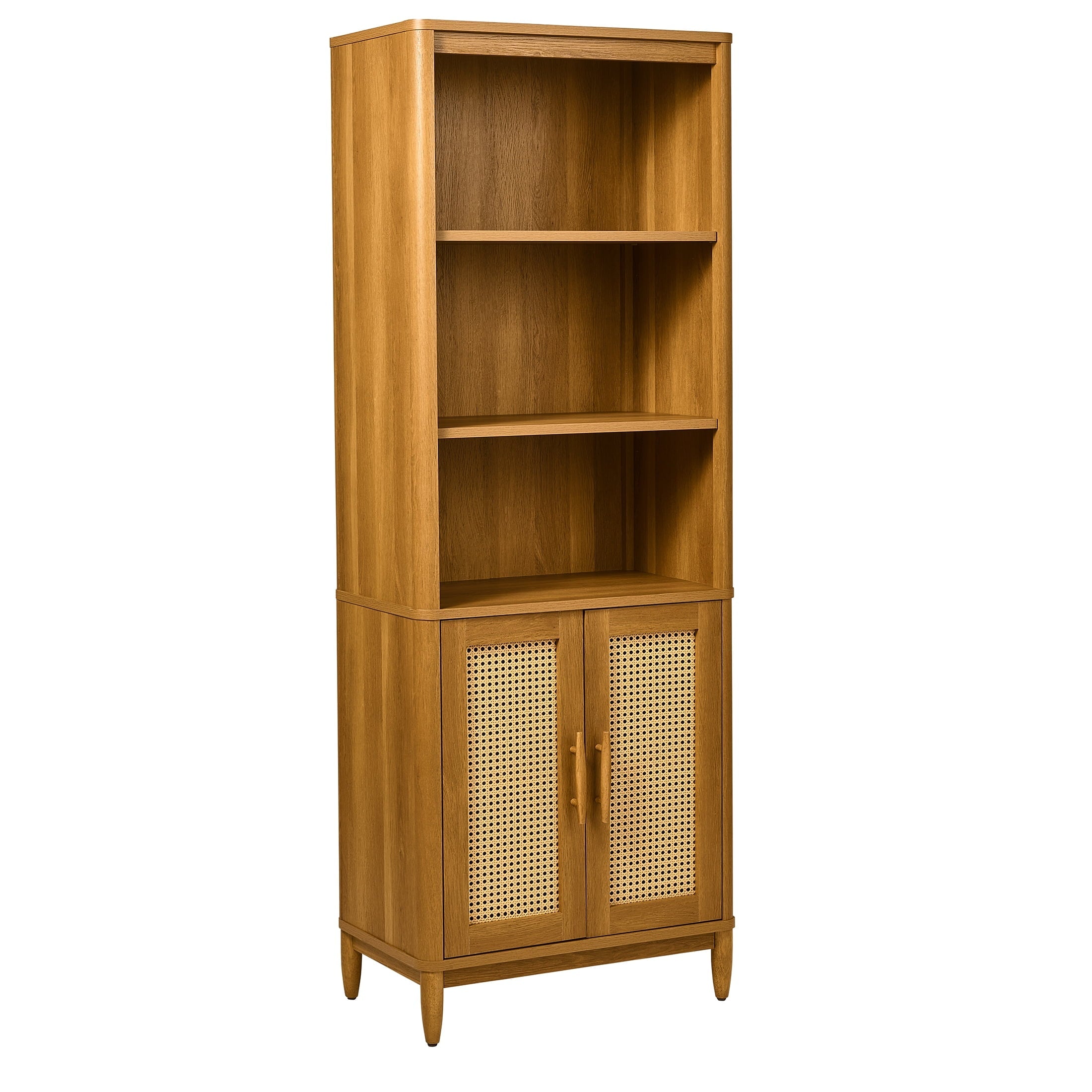 Bookcase with Doors, Light Honey Finish，26.46" L x 15.51" W x 71.97" H