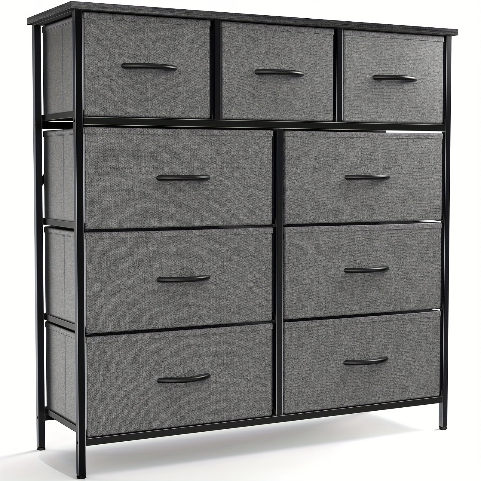 Dresser With 9 Drawers Fabric Storage Tower, Storage Cabinet Organizer Unit For Lab, Living Room, Hallway, Closets & Nursery - Sturdy Steel Frame, Wooden Top & Anti-tilt Function