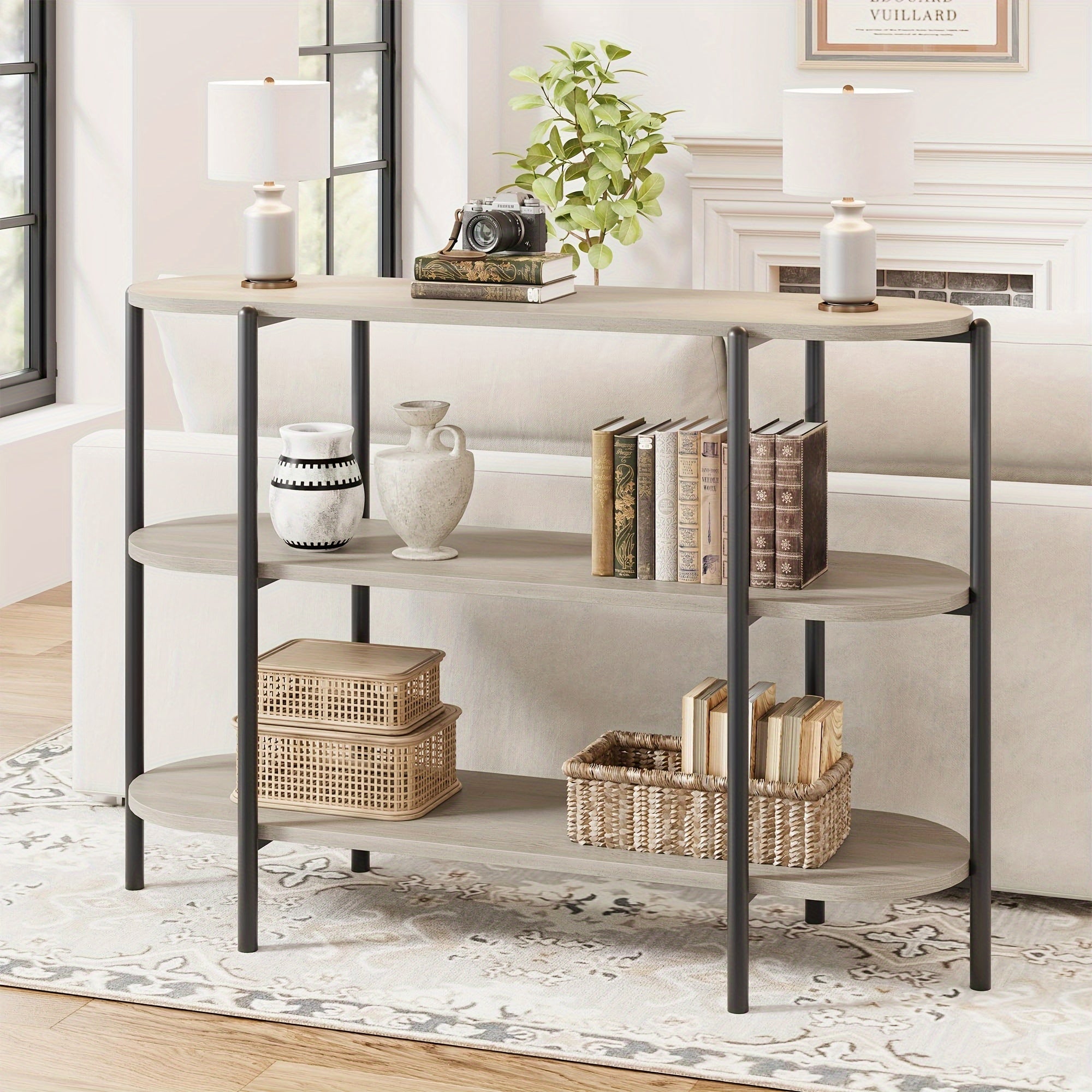 120 cm Console Table, 3 Tier Industrial Metal Sofa Table, Behind Couch Table, Farmhouse Hallway Table for Entry, Living Room, Kitchen, and Dining Room