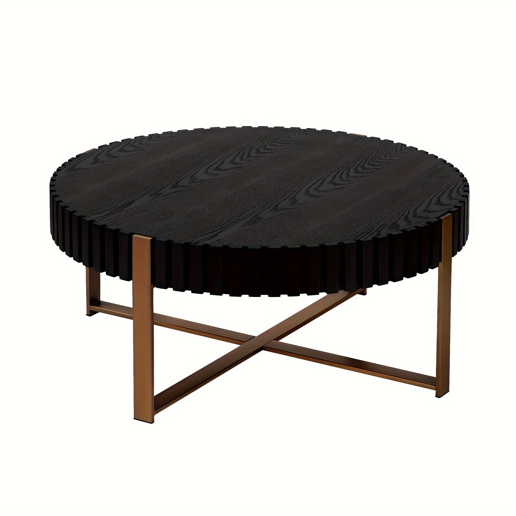 Modern Handcraft Drum Coffee Table 82cm Round Coffee Table For Living Room, Small Coffee Table With Sturdy Pedestal, Black