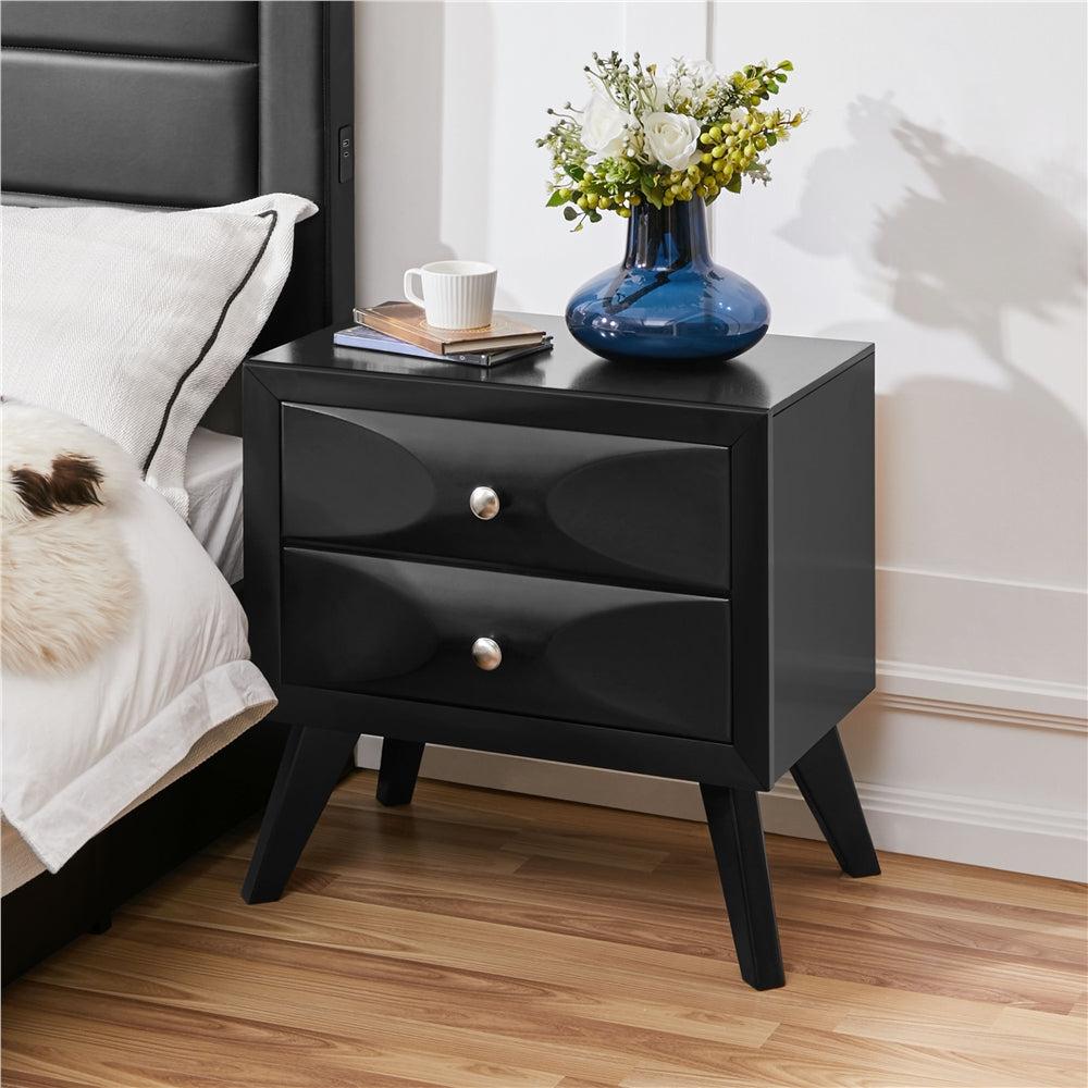 58cm H Vintage Nightstand with 2 Drawers End Table with Solid Wood Legs and Storage for Living Room/ Bedroom