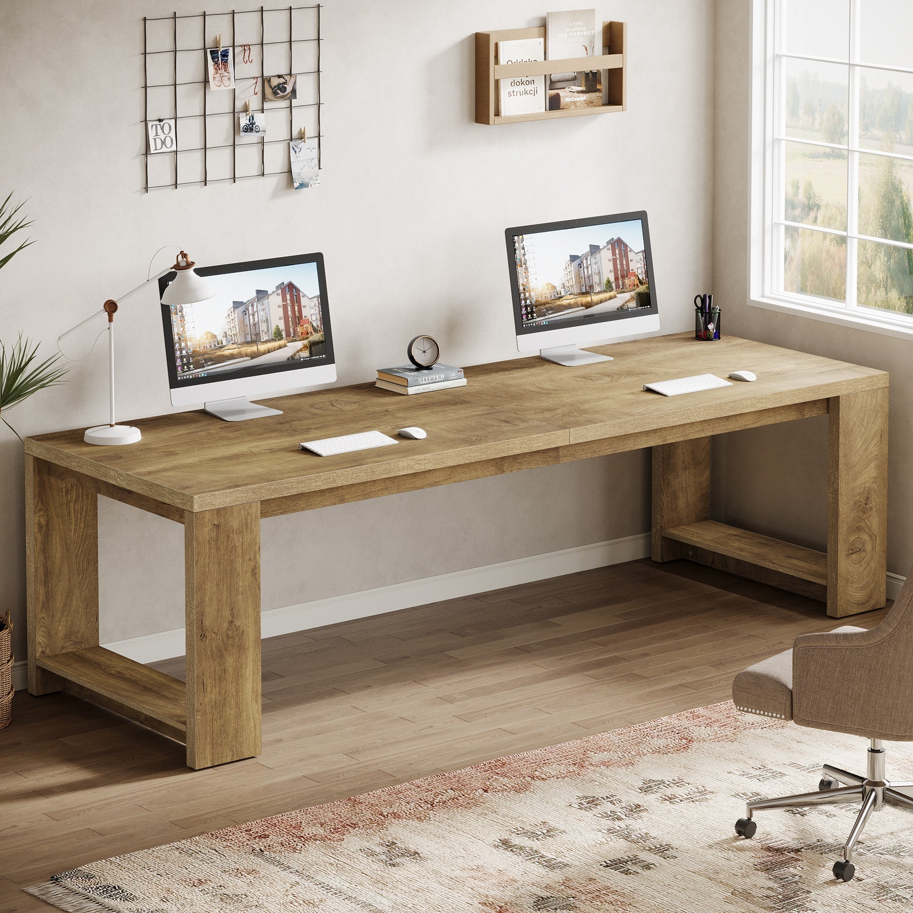 218 cm Two Person Desk, Long Computer Desk Conference Table